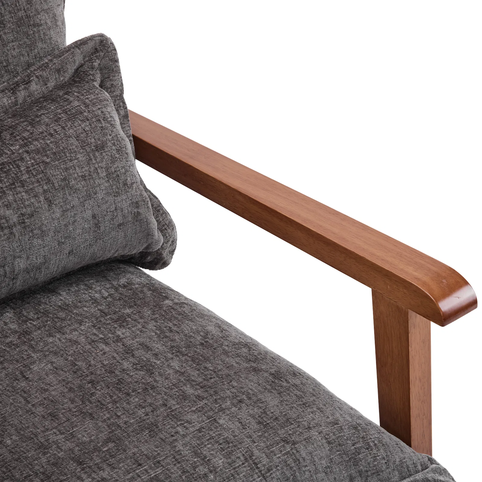 Cloud Shaped Indoor Leisure Chair with Solid Wood Armrest & Solid Wood Frame, Chenille Fabric Accent Chair with Lumbar Pillow, Single Sofa Chair Dark Grey photo 7