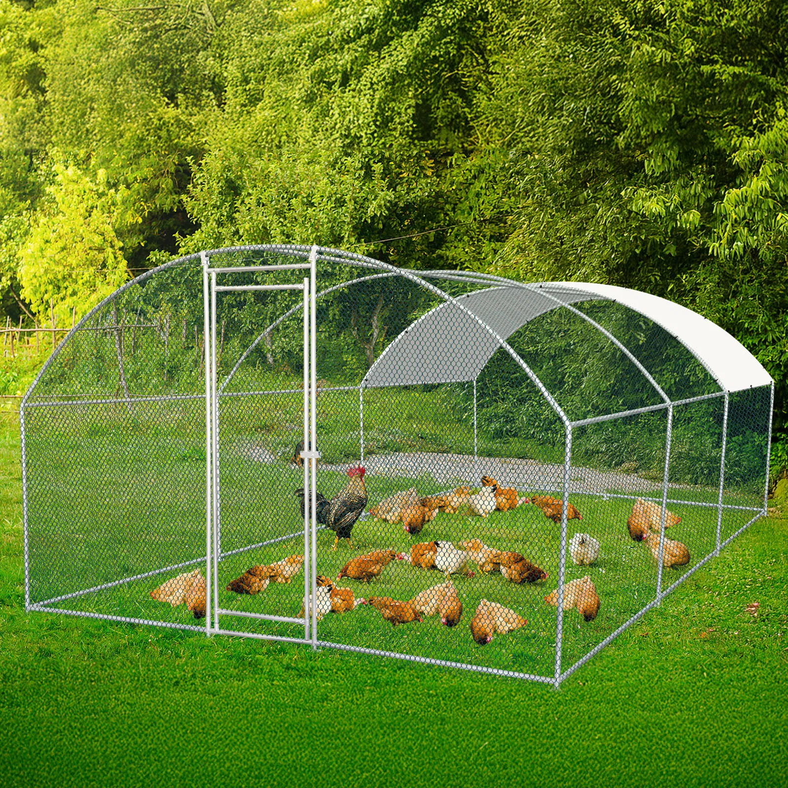 19.7x9.8x6.5ft Large Metal Chicken Coop with Run, Walk-in Poultry Cage with Waterproof Cover & Arc Roof, Heavy-Duty Galvanized Steel Ducks Rabbits Habitat Cage photo 5