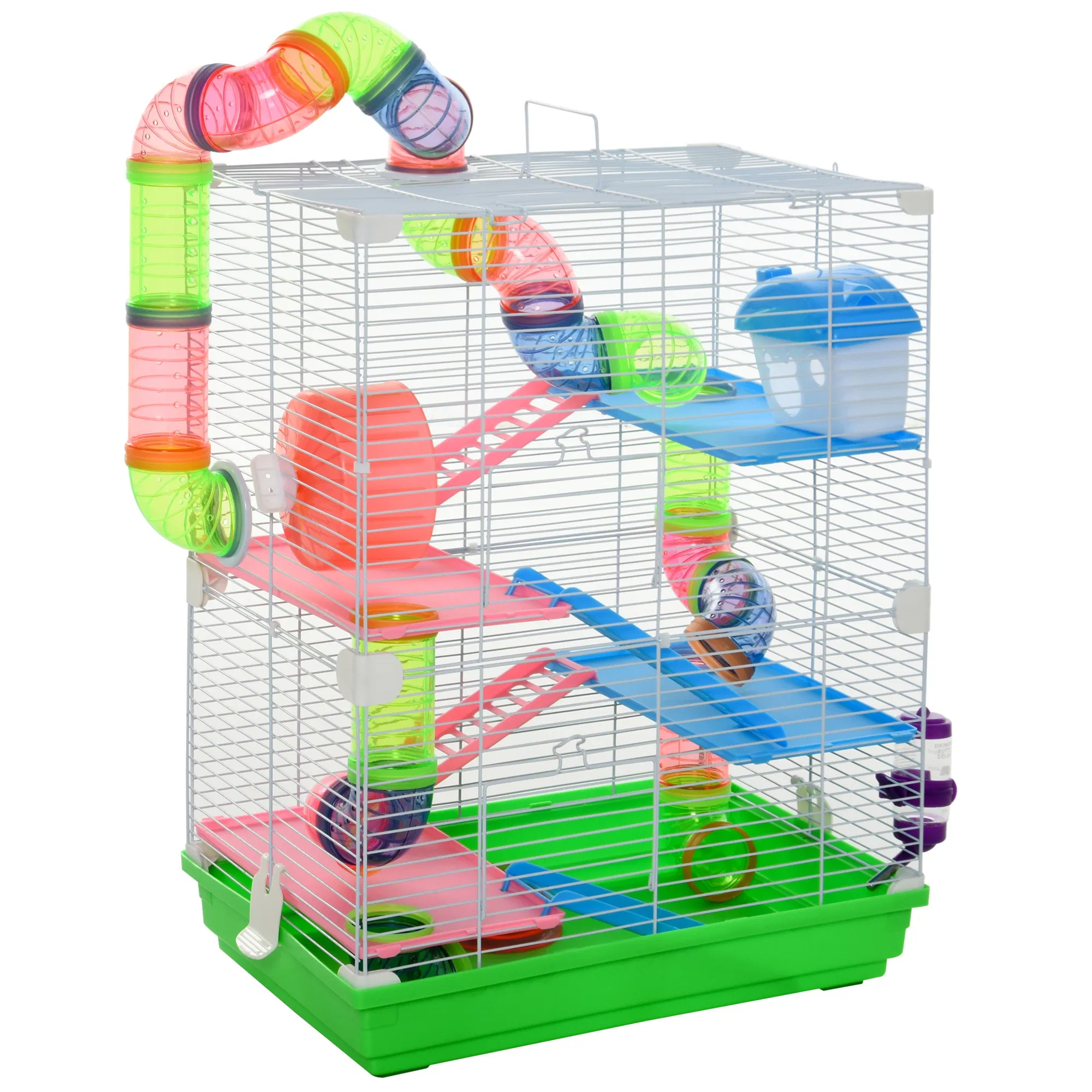 5 Tiers Hamster Cage Portable with Exercise Wheels Play Tube Water Bottle Dishes House Ladder for Gerbils, Green photo 1