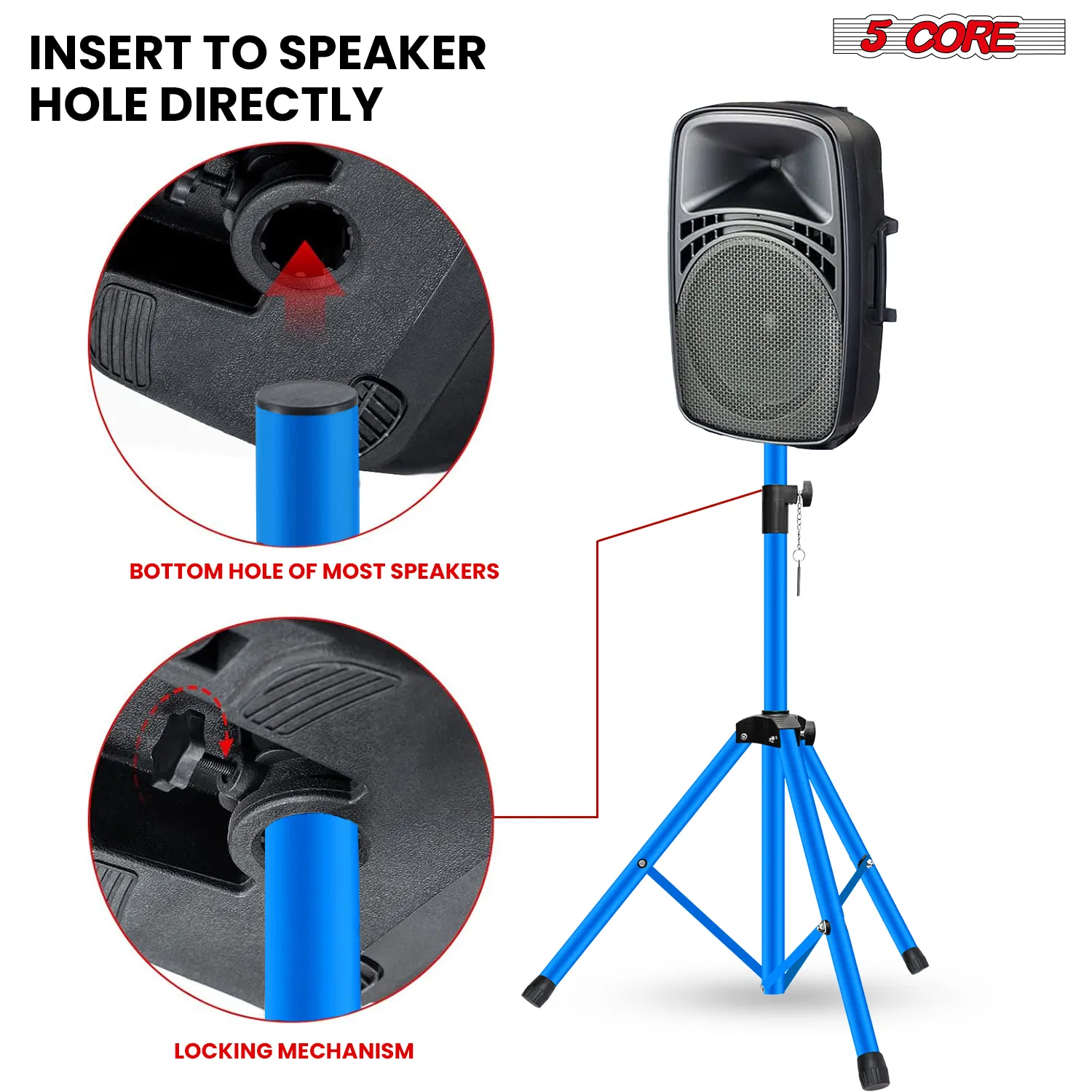 5 Core Speaker Stand Pair Adjustable 31 to 54" PA DJ Tripod Stands Heavy Duty w 35mm Add 132 Lbs photo 8
