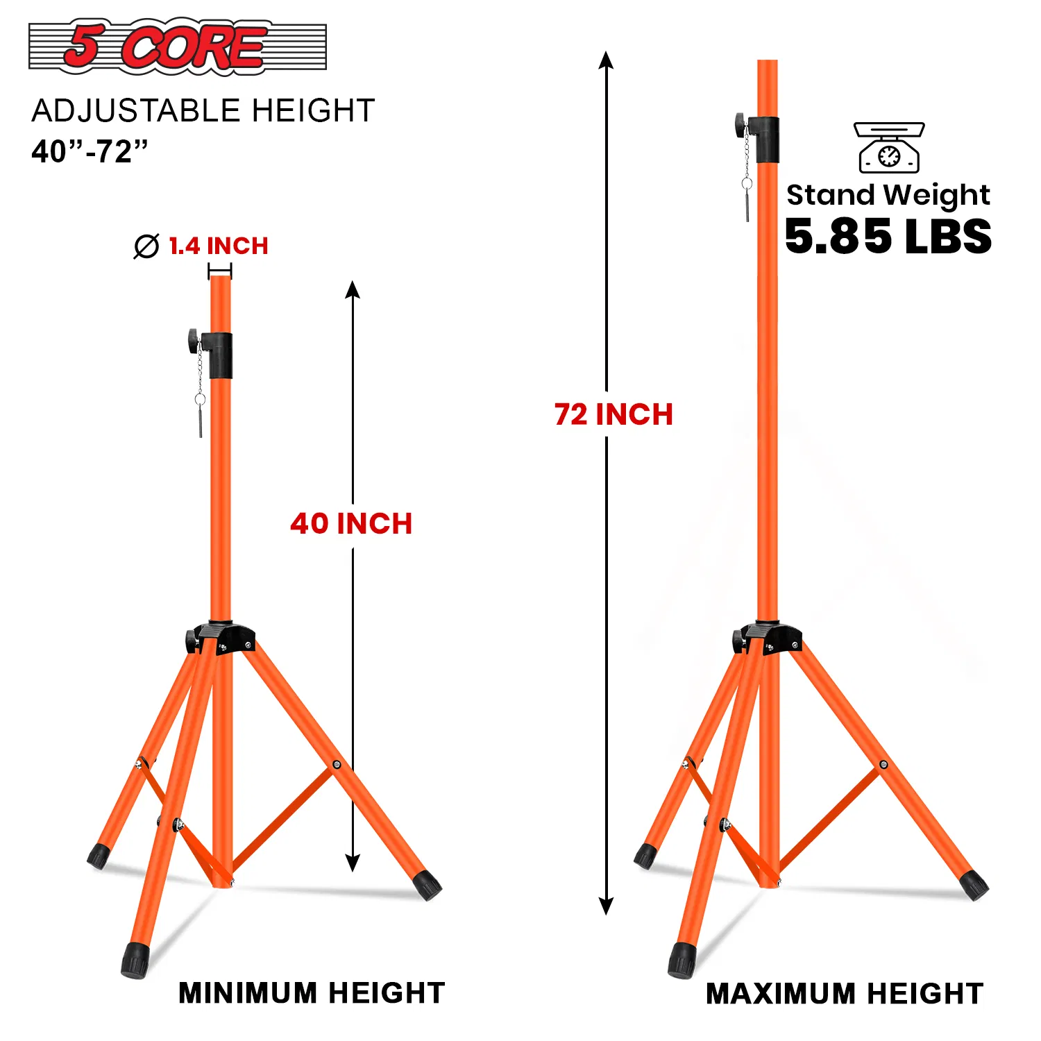 5 Core Speaker Stand Pair Height Adjustable Universal PA DJ Tripod Studio Monitor Stands Heavy Duty w 35mm Compatible Add for Home On Stage In Studio Use photo 2