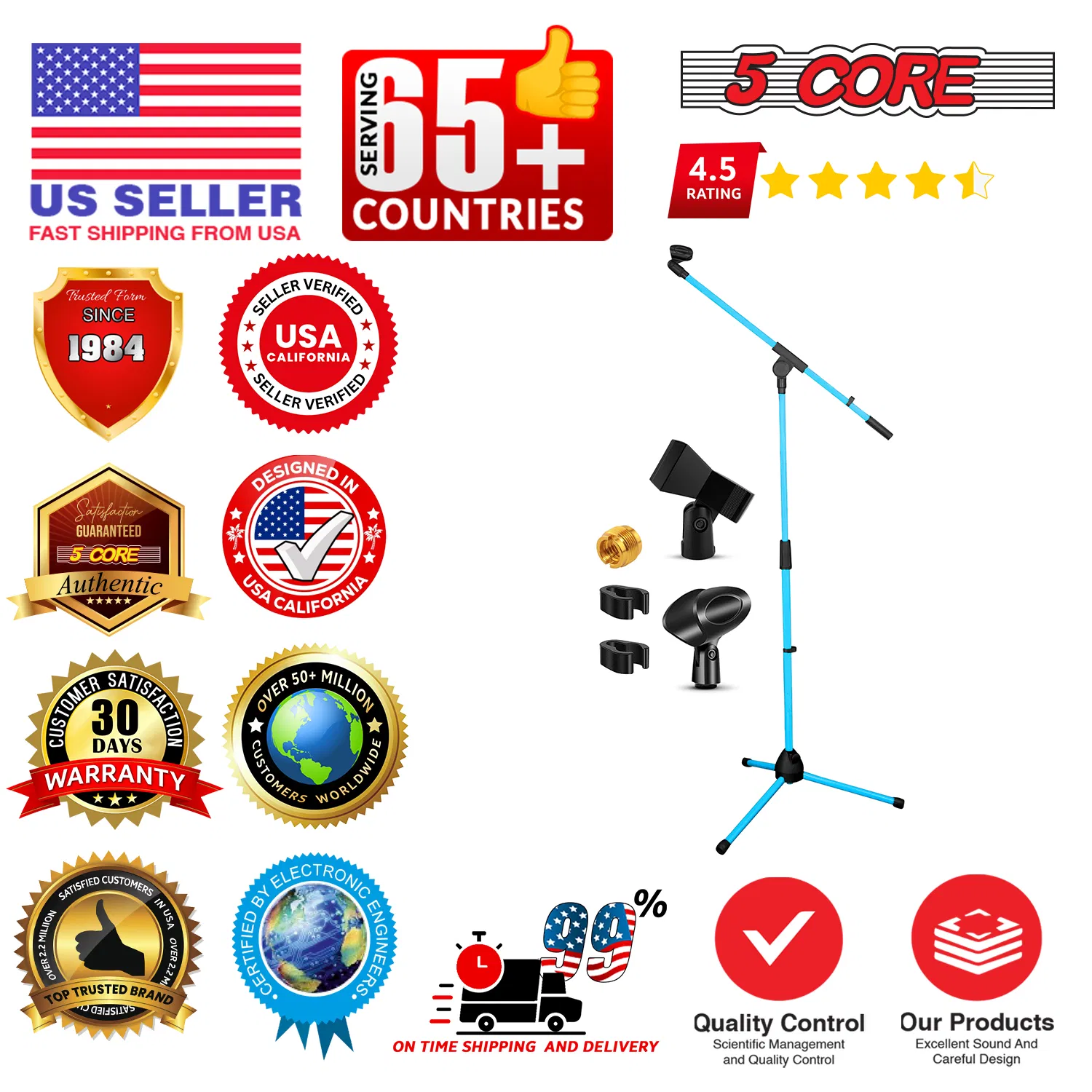 5 Core Tripod Mic Stand Floor 2Pcs Adjustable 18 to 72 Inches Sturdy Boom Arm Holder Microphone Stands Pedestal Para Microfono for Singing photo 8