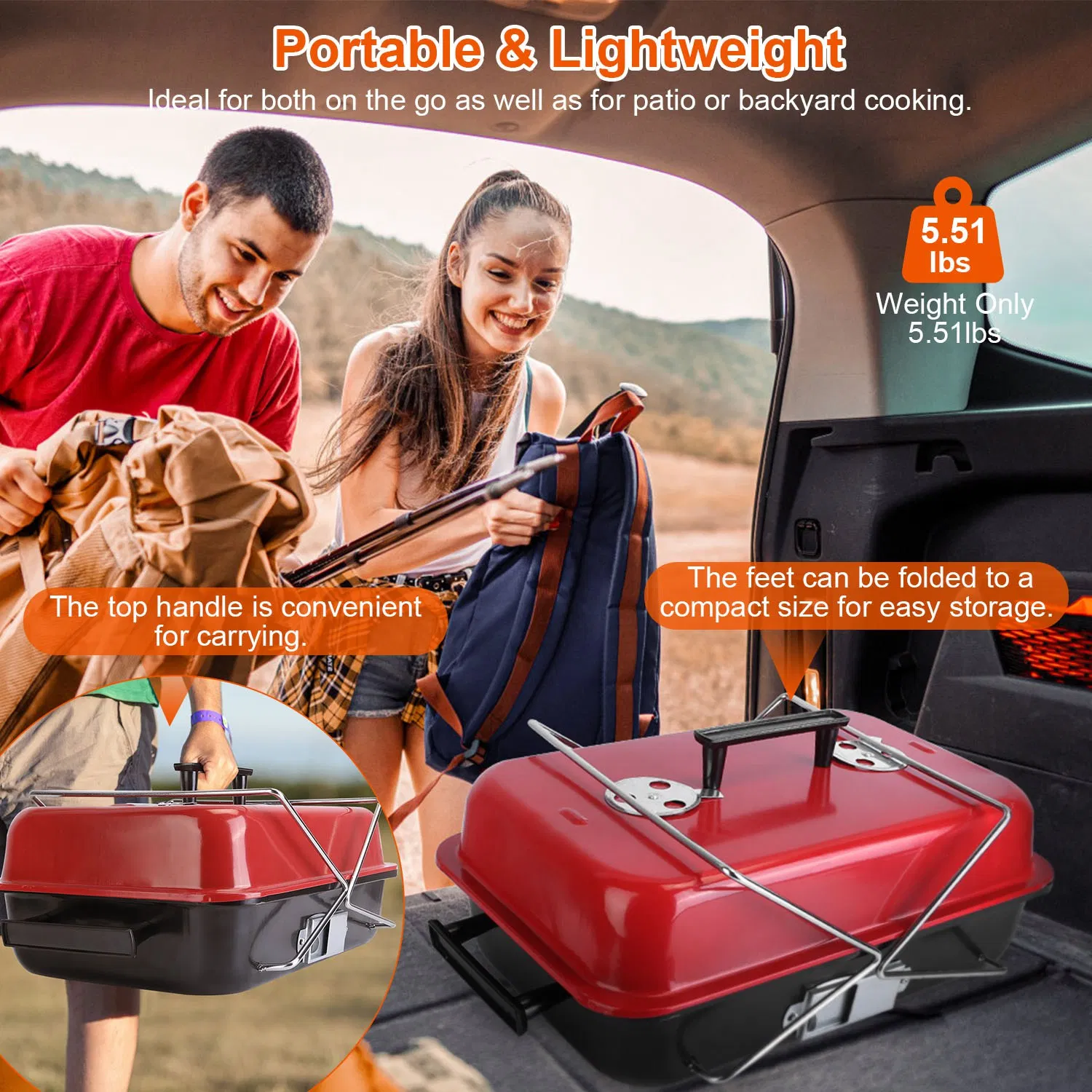 Portable Charcoal Grill Outdoor Tabletop Grill Small Barbecue Smoker Folding BBQ Grill with Lid for Backyard Camping Picnics Beach photo 2