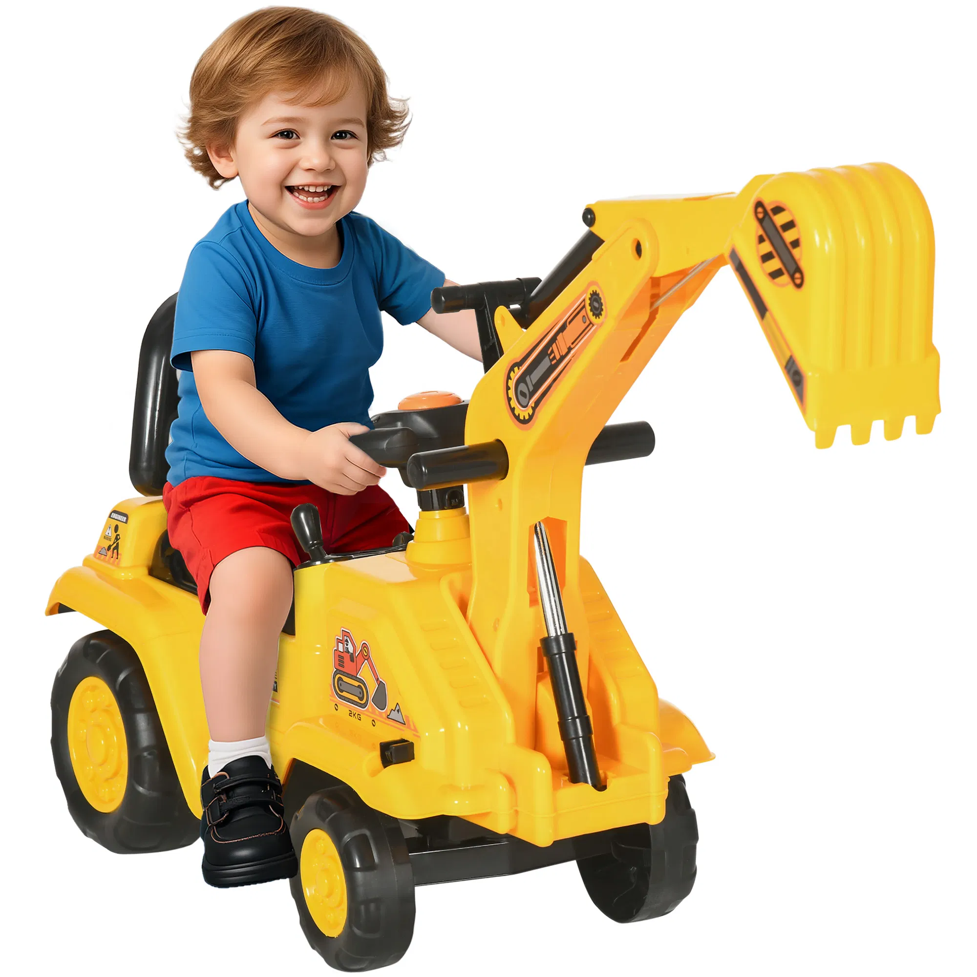 NO POWER 3 in 1 Ride On Toy Excavator Digger Scooter Pulling Cart Pretend Play Construction Truck photo 1