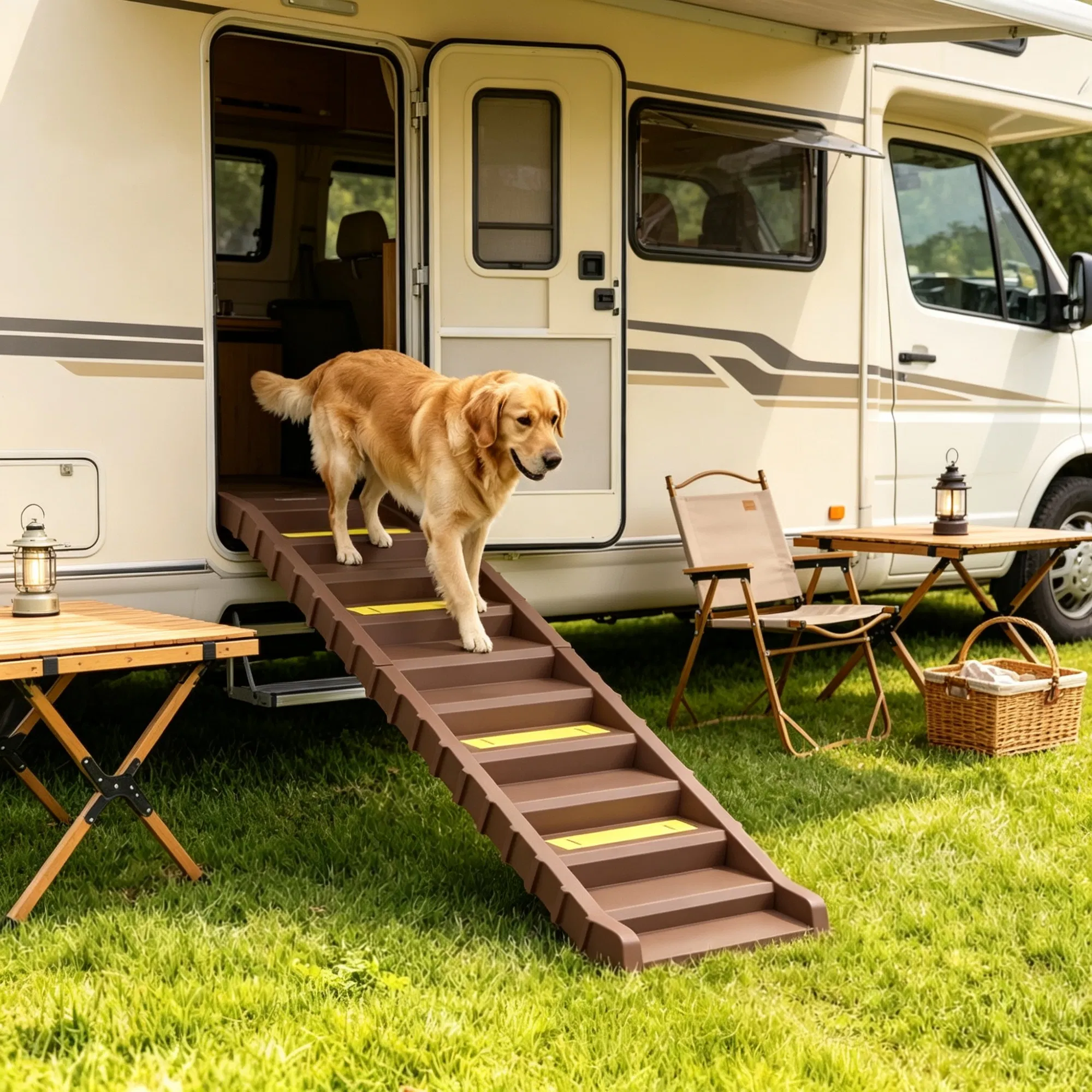 Brown Portable Dog Ramp Foldable Stairs for Medium Small Dogs to Get on Car Truck SUV photo 1