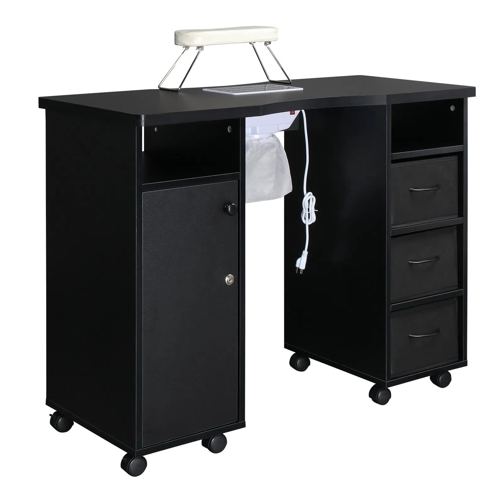 MDF Double Cabinet 3 Drawers 1 Door With Fan Manicure Table Black photo 6