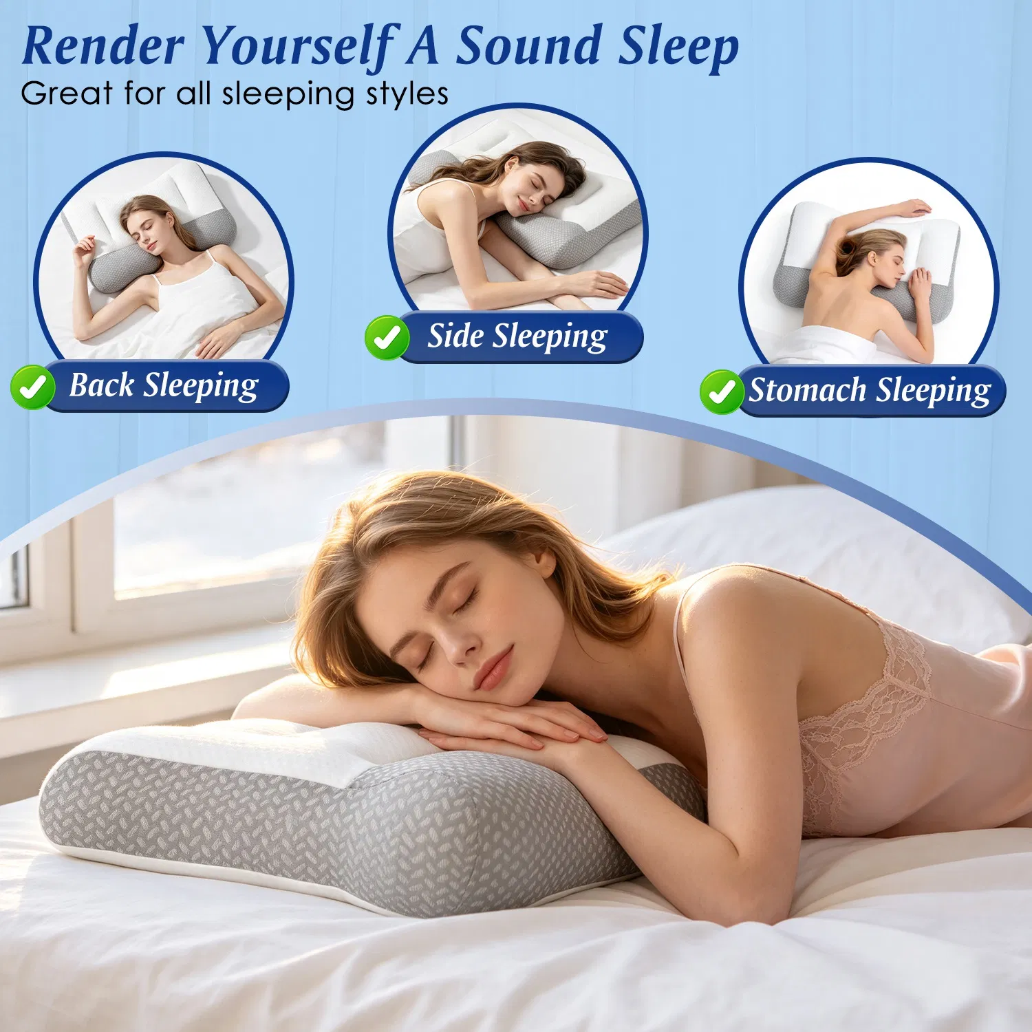 Ergonomic Bed Pillow Breathable Mesh Pillow for Neck Support Dual Height Design Down Alternative Pillow for Side Back Sleepers photo 6