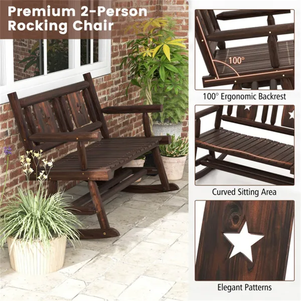 Wooden double rocking chair garden double sofa photo 7