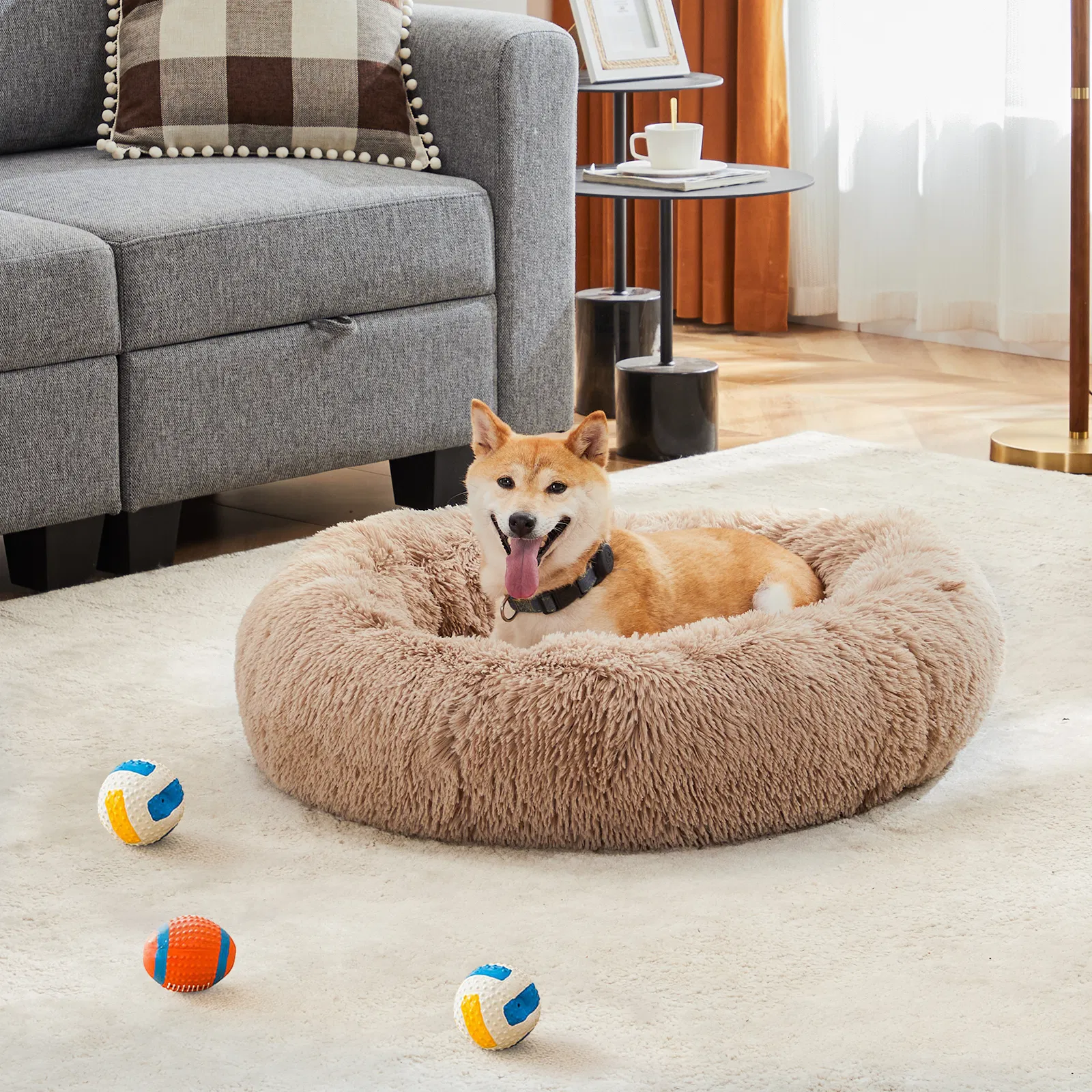 24 Inch Anti-Slip Round Fluffy Plush Faux Fur Cat Bed, Fits up to 25 lbs Pets photo 2