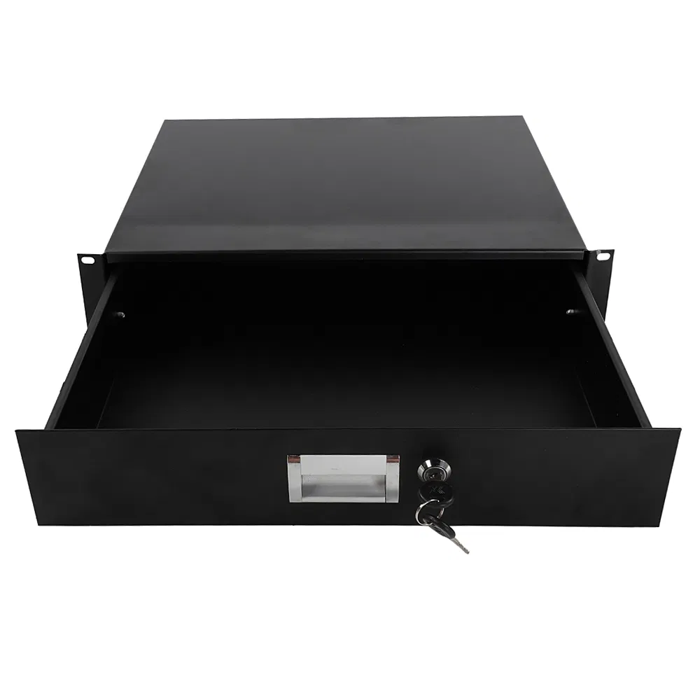 19" 2U Steel Plate DJ Drawer Equipment Cabinet with Keys Black photo 3