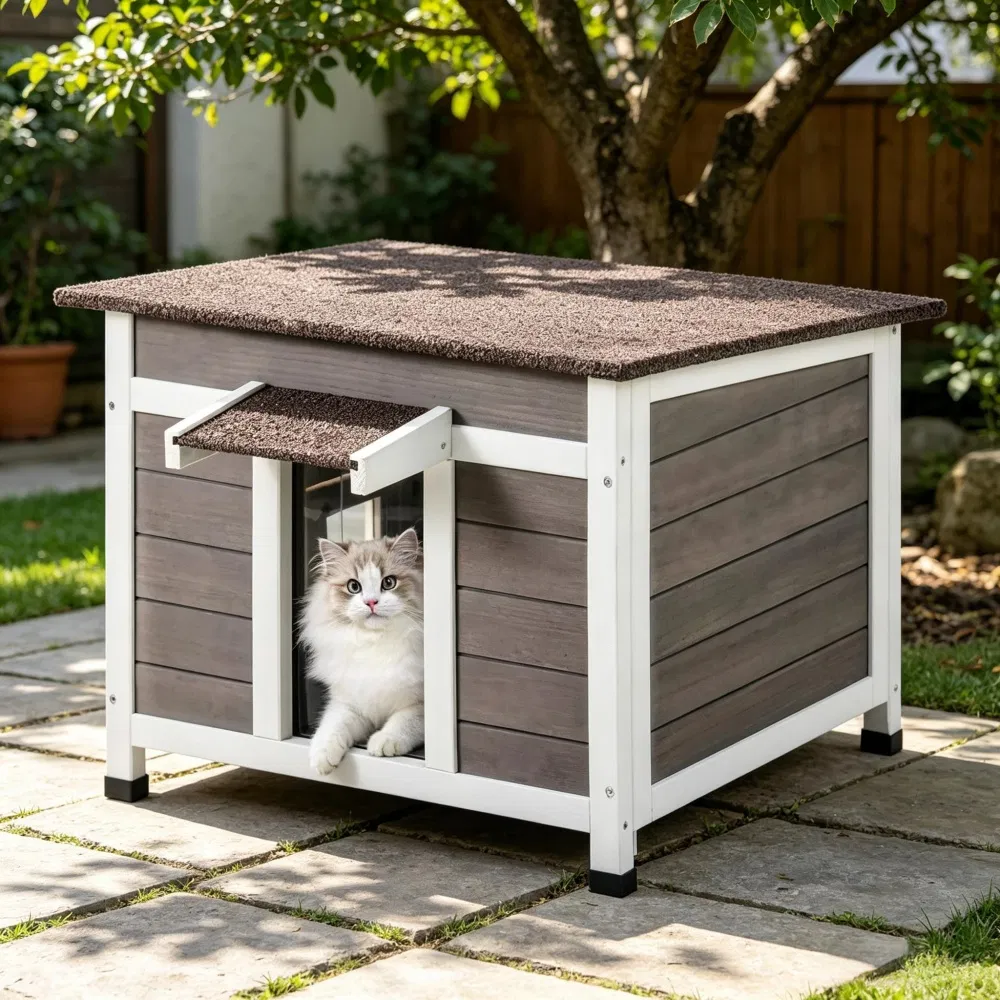 Wooden Cat House with Easy to Clean and Waterproof Protection for Outdoor photo 4