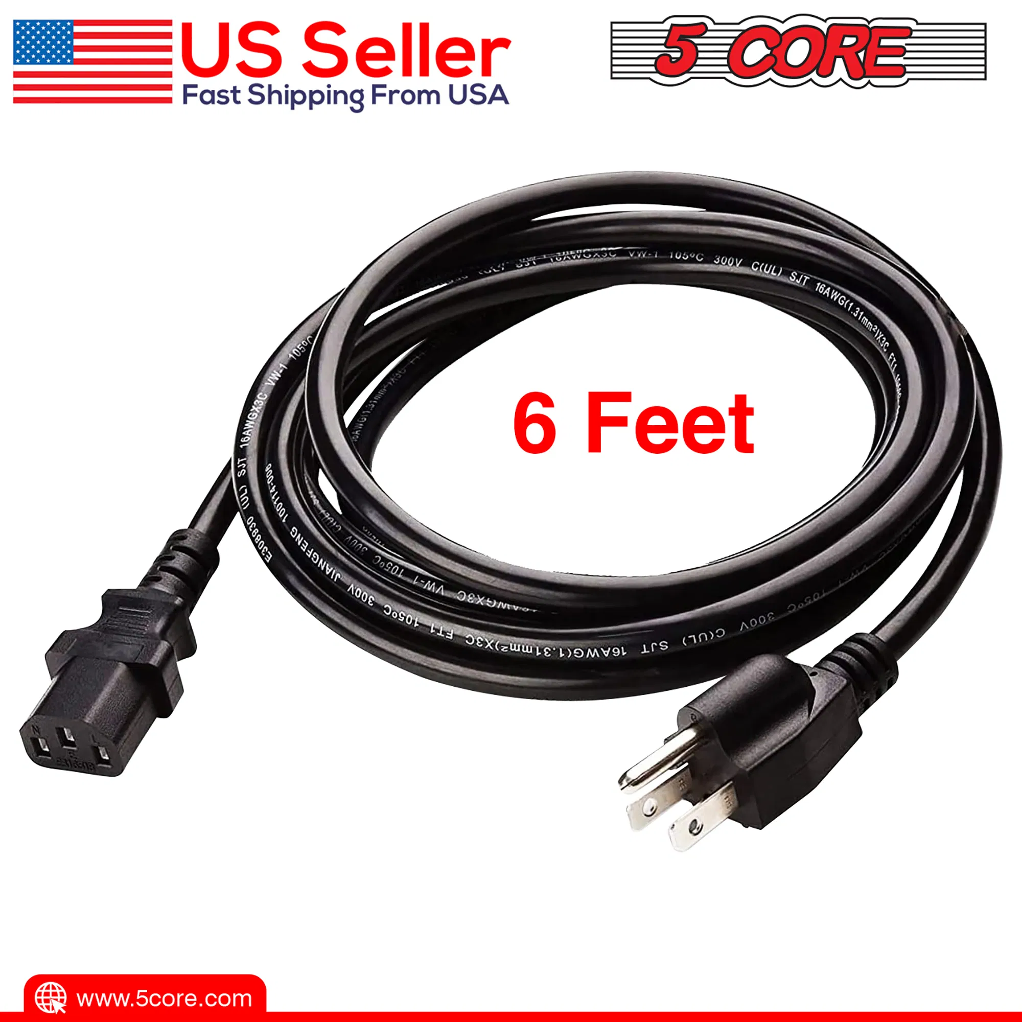 5 Core 6 Feet 3 Prong Replacement AC Wall Power Cord for LCD Computer Monitor PS3 Premium Quality Copper Wire - PC 1001 photo 7