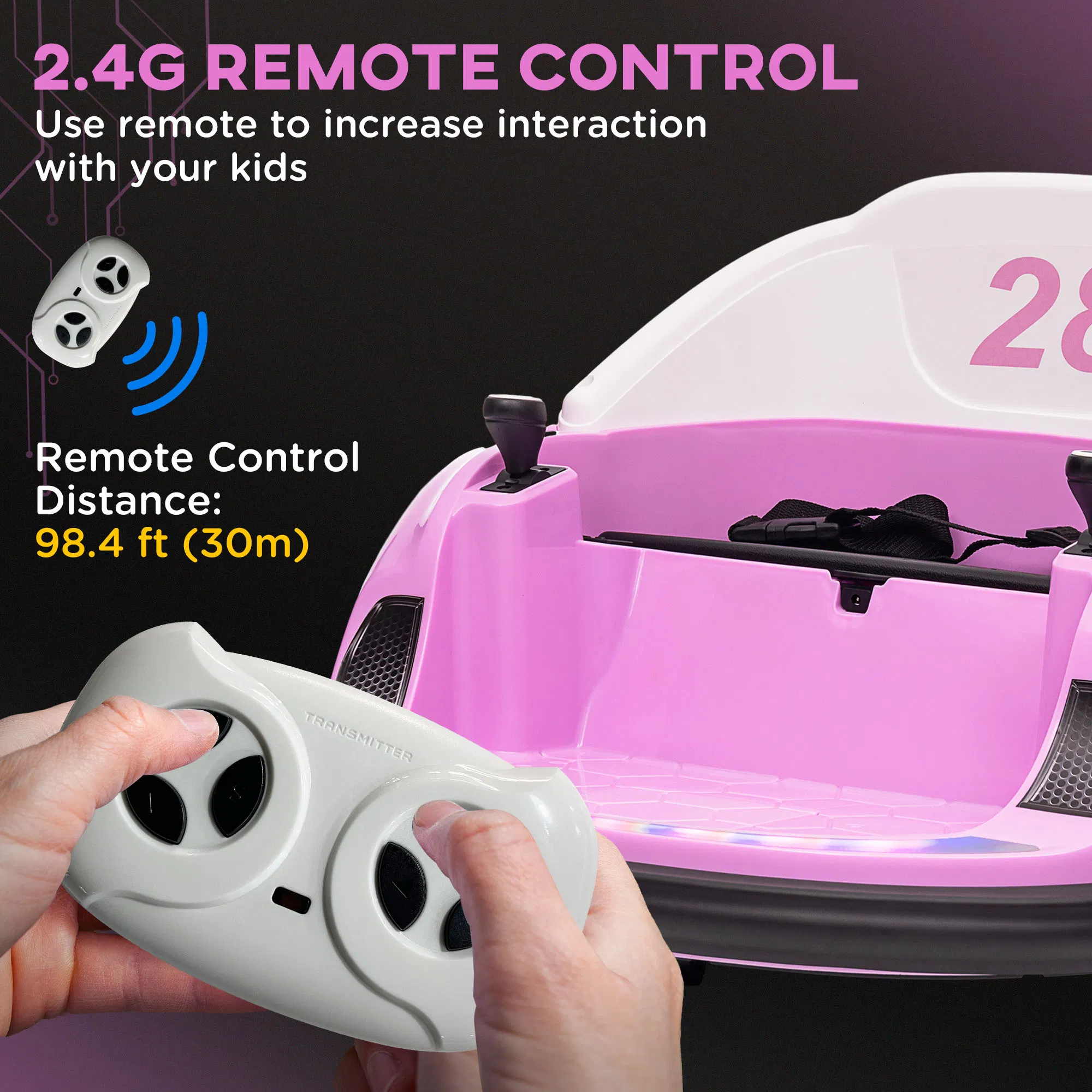 12V Bumper Car for Toddlers, Ride On Car with 360 Degree Remote Control, Lights Music Horn, for 1.5-5 Years, Pink photo 5