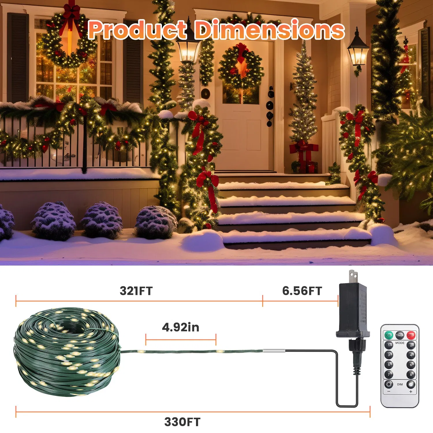 330FT Christmas String Lights 1000 LED, 8 Modes & 8 Brightness Levels with Remote & Timer, IP44 Waterproof Extra-Long Lights for Tree Patio Yard Decor photo 7