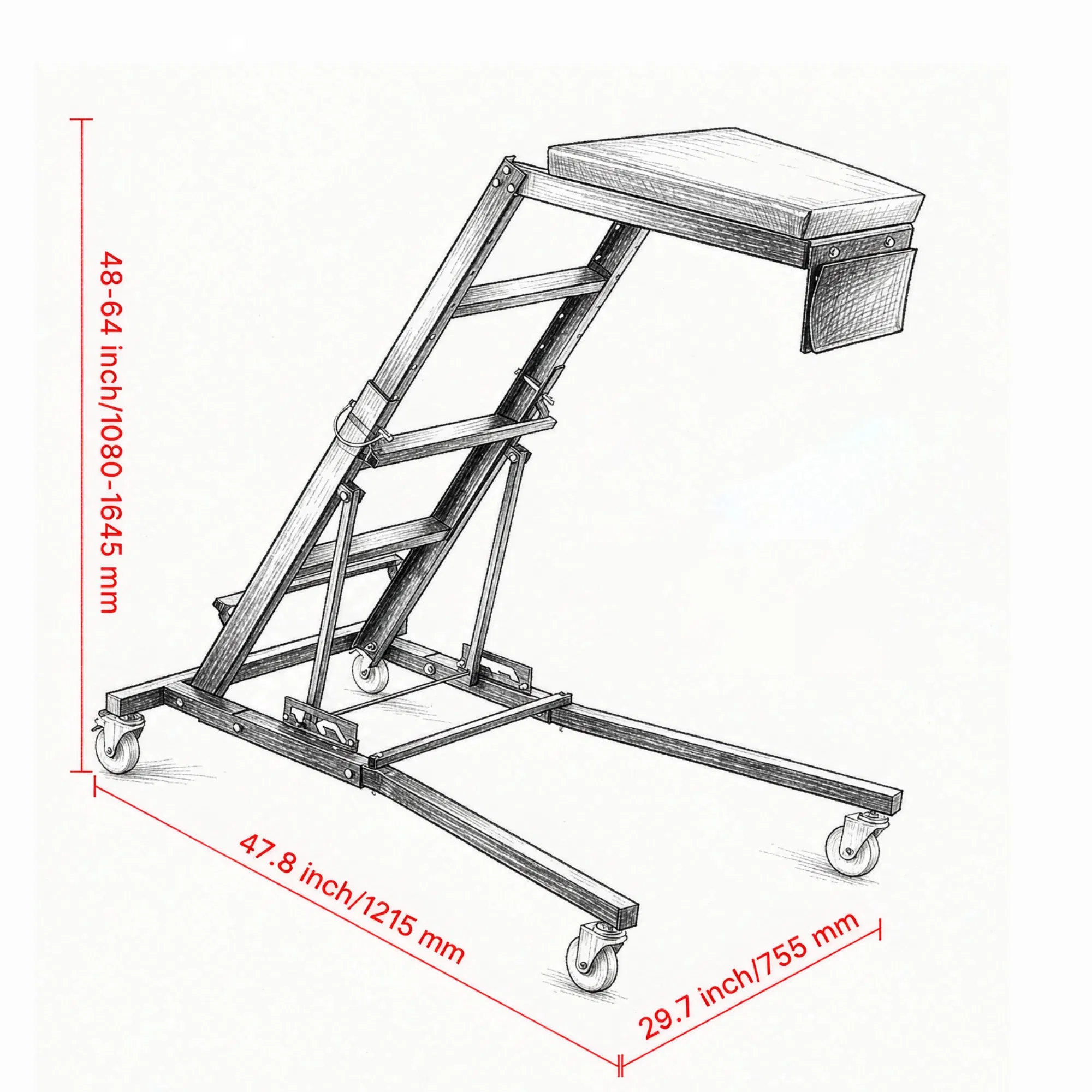 Automotive Topside Creeper (42.5"-64.8"), 400 LBS High Top Engine Creeper with Padded Deck & 4 Swivel Wheels photo 3