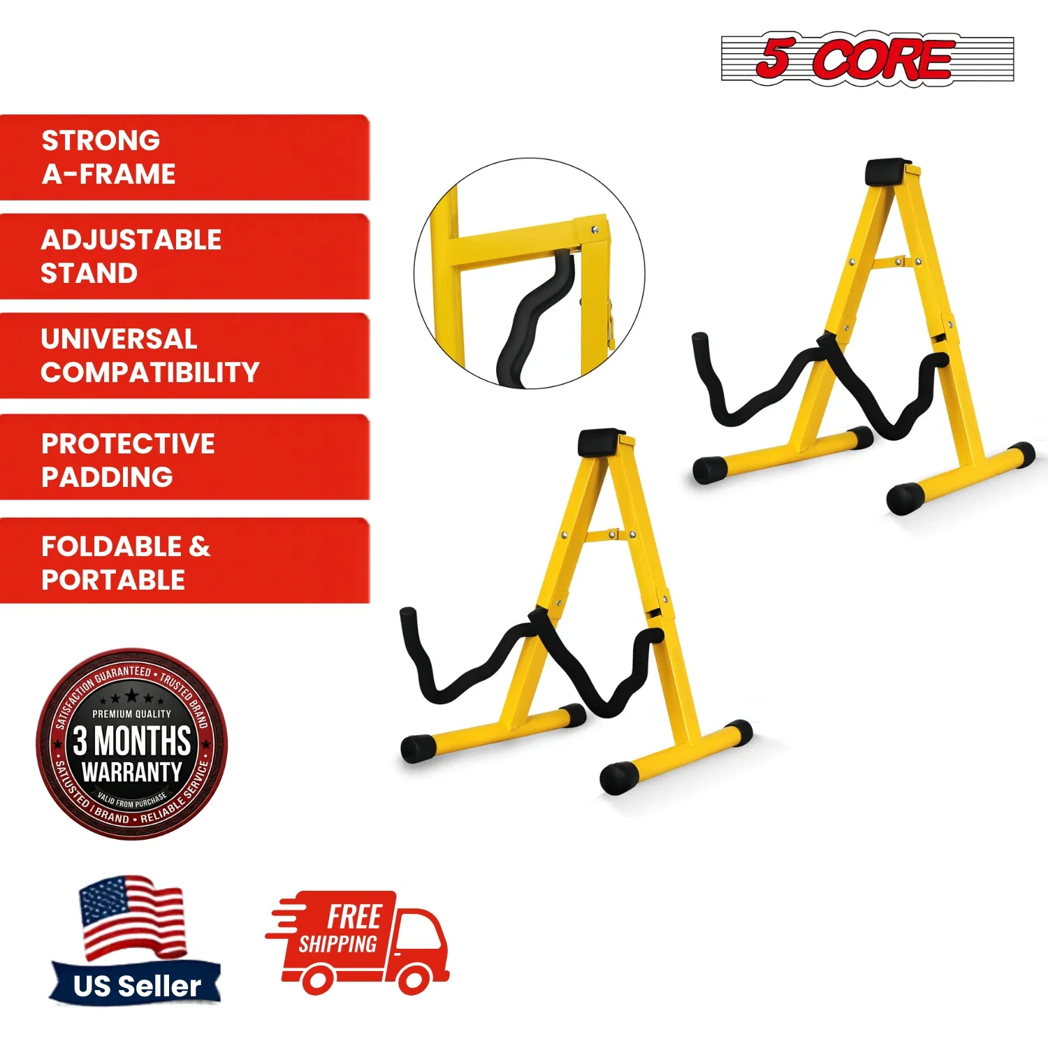 5 Core Guitar Stand 2PC A Frame w Soft Foam Arm Non Slip Rubber for Acoustic Electric Bass photo 8