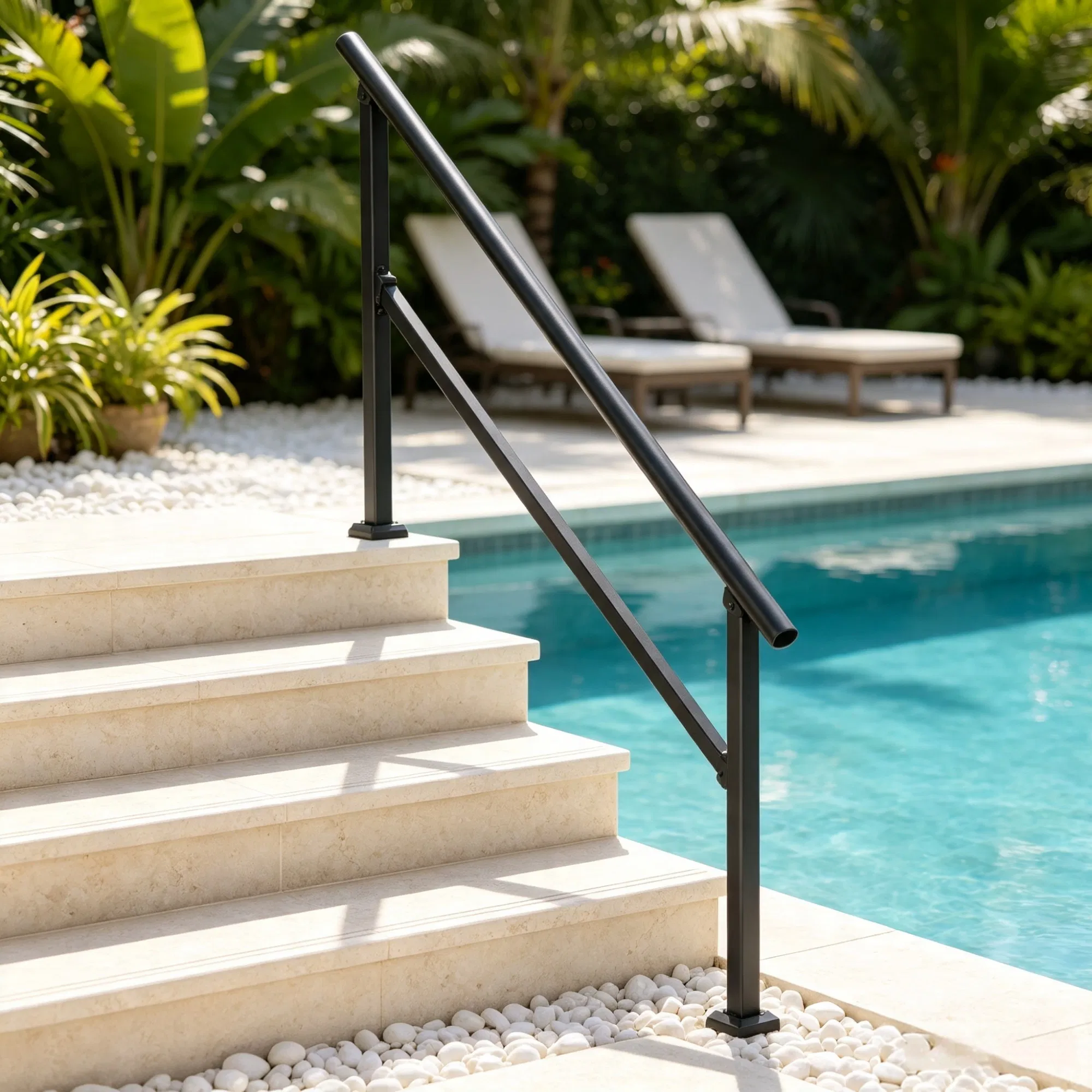 5-Step Stair Handrail Kit, Transitional Black Square Tube Design with Installation Hardware, for Outdoor Steps, Porch & Deck photo 3