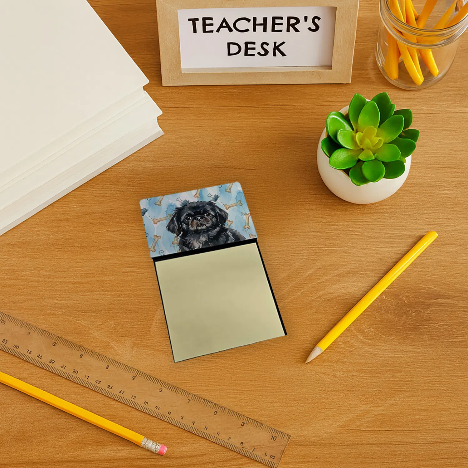 Black Pekingese Coworker Watercolor Sticky Note Holder Refillable Dispenser Desk Accessory 3x3 Pad Gift photo 6
