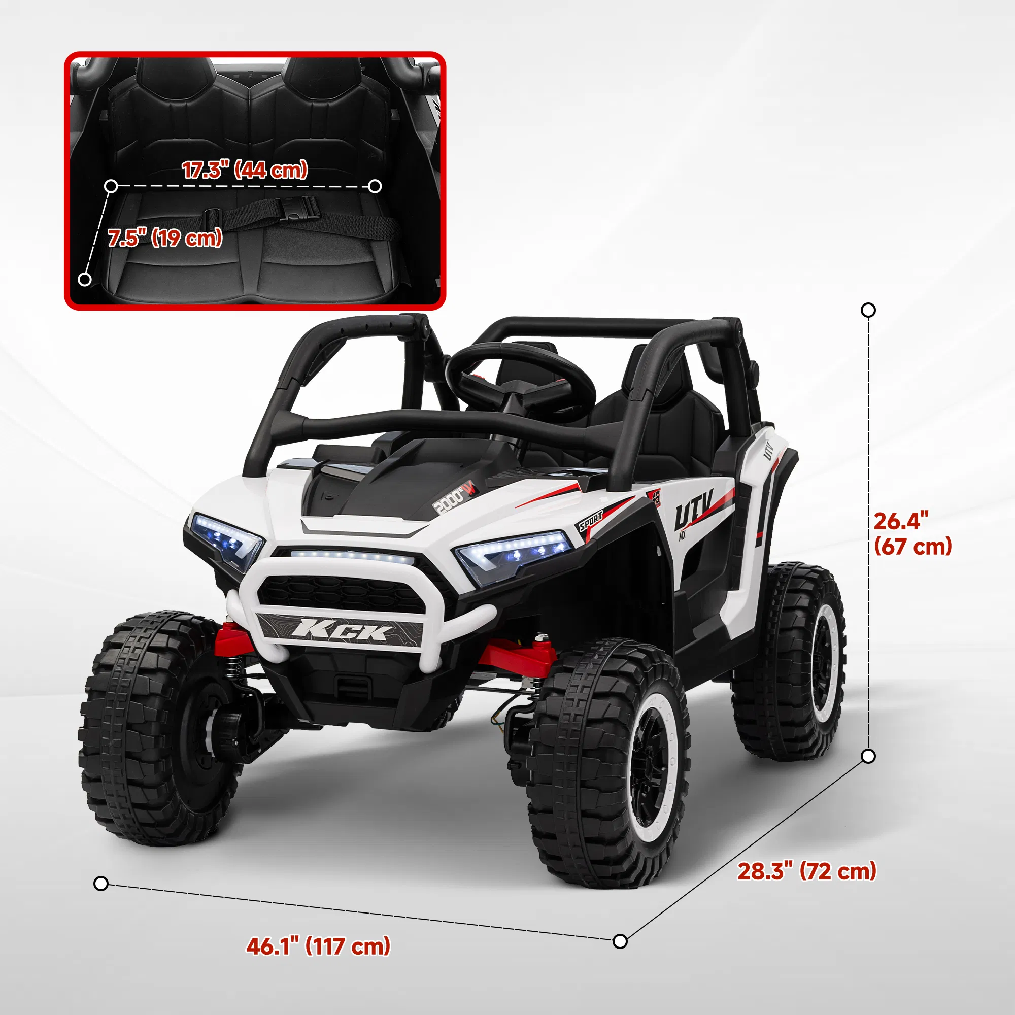 2 Seater 24V 7AH Ride on Truck, Electric Car for Kids w/ Spring Suspension, Remote Lights, Horn, Music, White photo 3