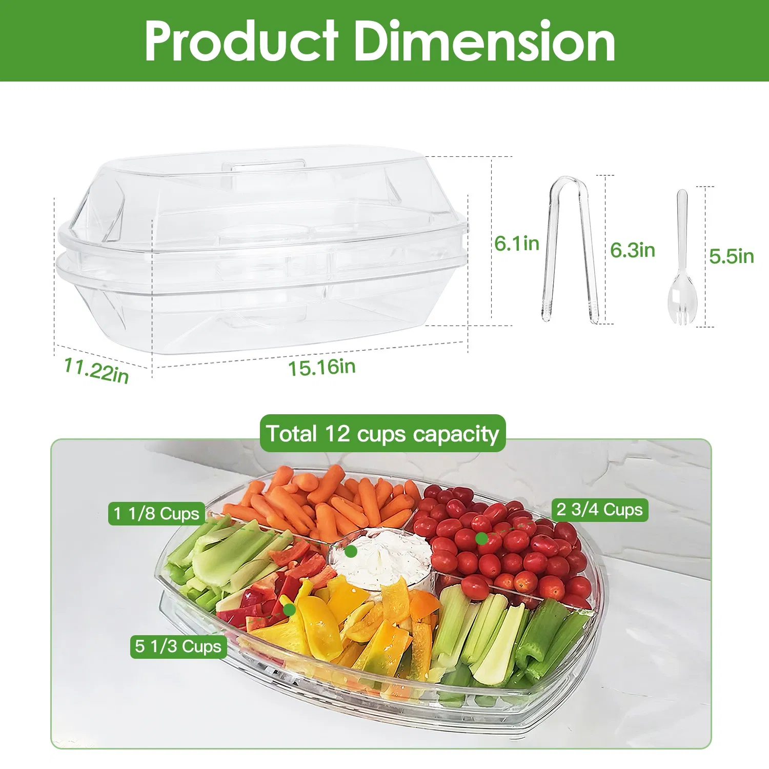 Fruit Ice Serving Tray Chilled Veggie Tray Shrimp Cocktail Serving Dish Appetizer Party Serving Platter Cold Food Buffet Server with Lid and 4 Compartments 3 Tongs 10 Sporks photo 5