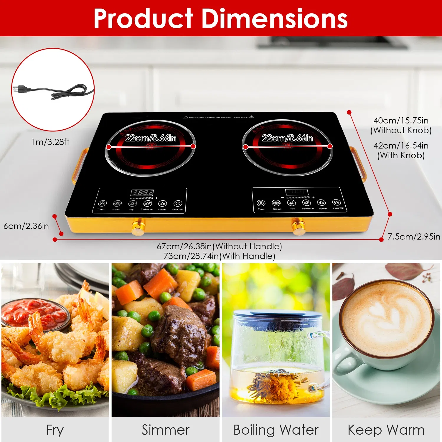 Portable Electric Double Burner 7000W, 110V Countertop Hot Plates with Smooth Heat-Resistant Glass Surface (Easy to Clean), 4 Preset Cooking Modes, 0-4H Timer for Camper/Studio/Office photo 6