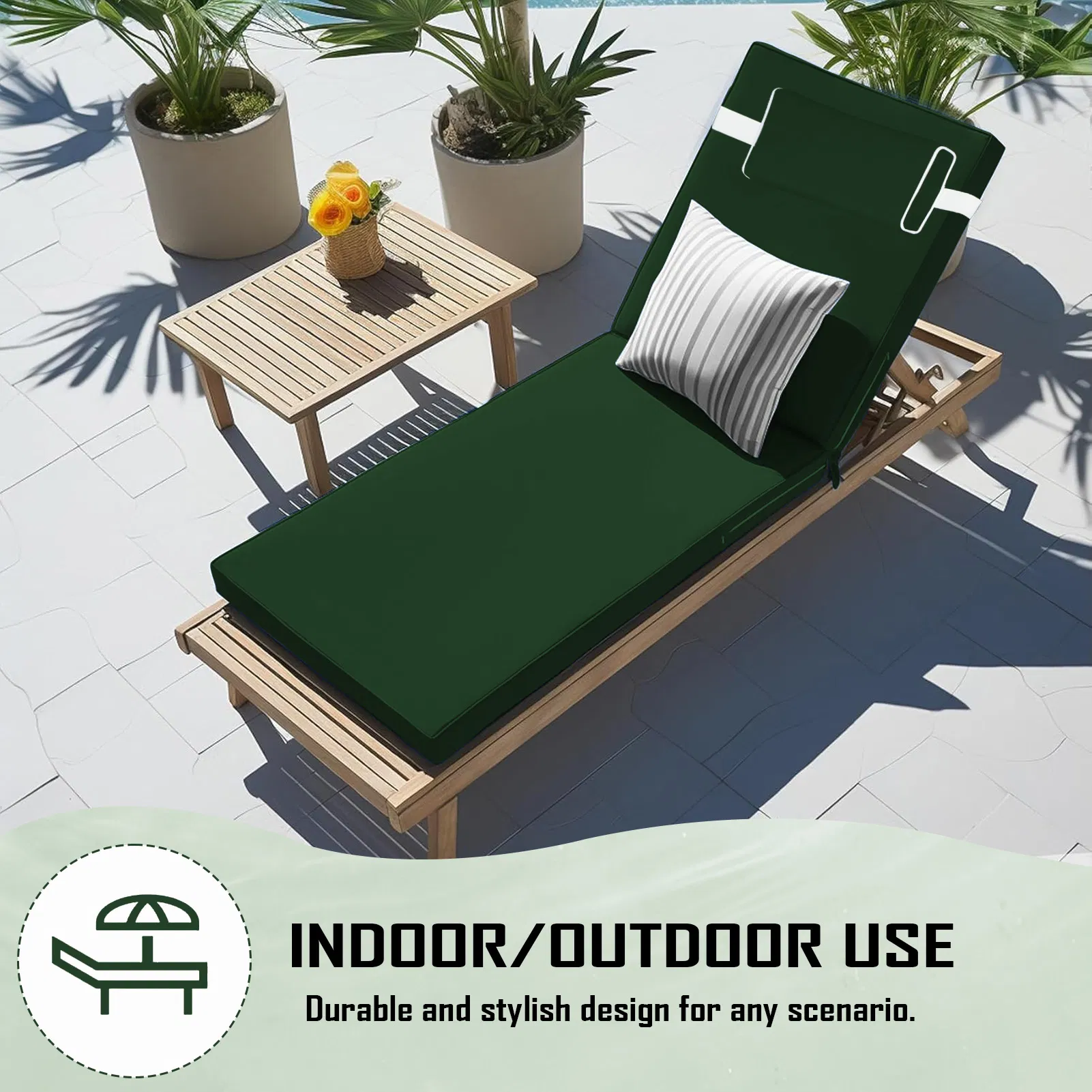 Outdoor Chaise Lounge Cushion, 80 in. x 26 in. x 3 in. Waterproof Fade-Resistant Patio Chair Pad for Pool Beach photo 7