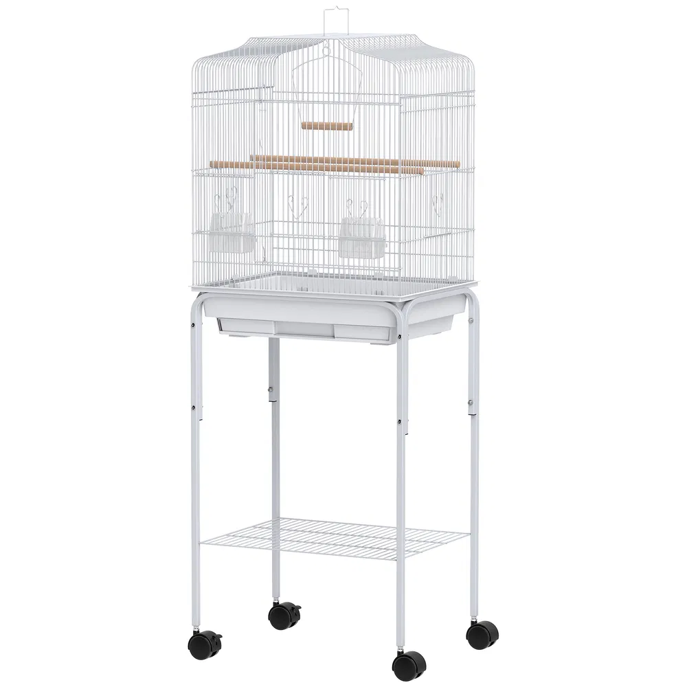 49" Rolling Bird Cage Cockatoo House Play Top Finch Pet Supply with Storage Shelf, Wheels - White photo 7