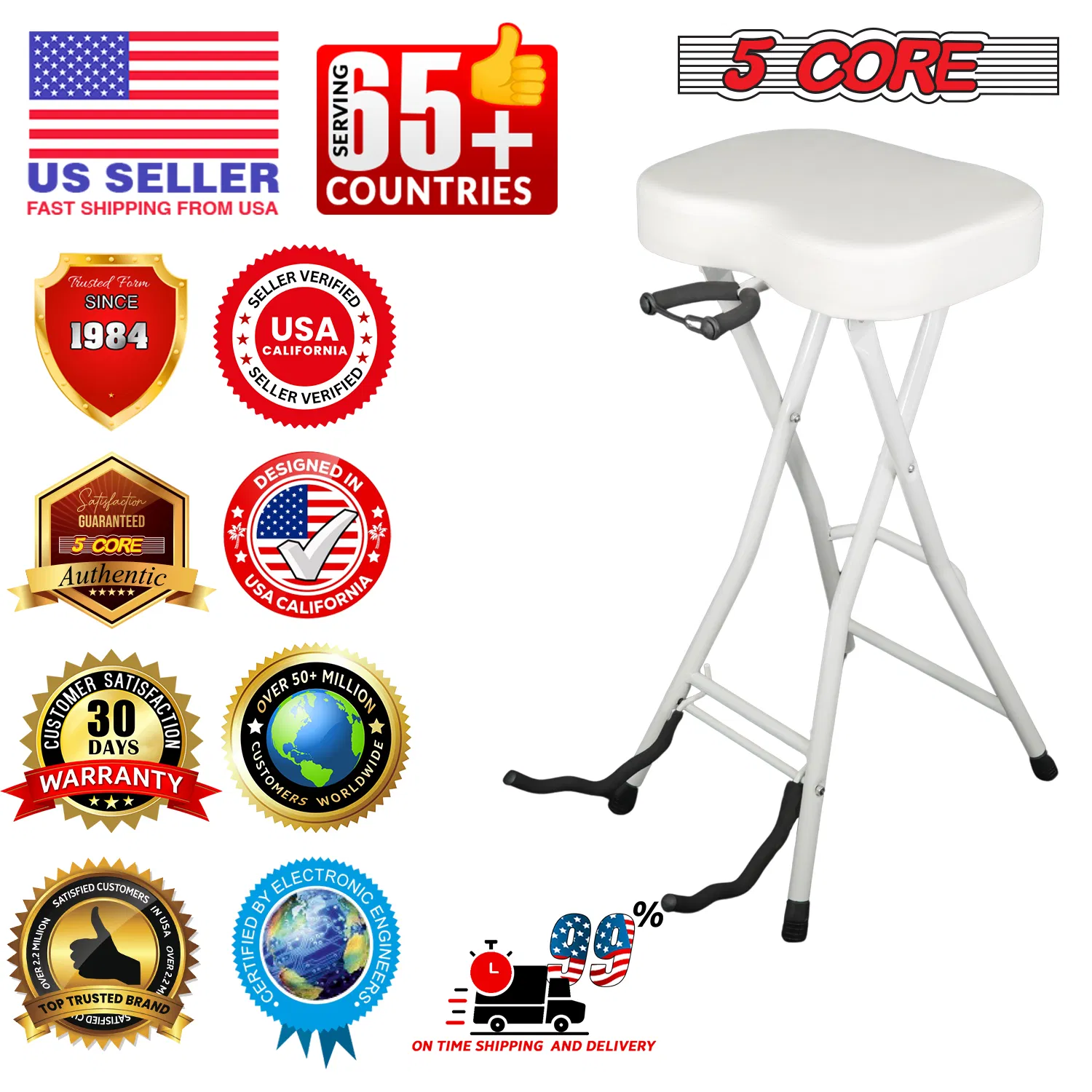 5Core Guitar Stool 3.15" Padded Chair Foldable Heavy Duty Music Seat Built in Foot Rest Guitar Stand photo 4