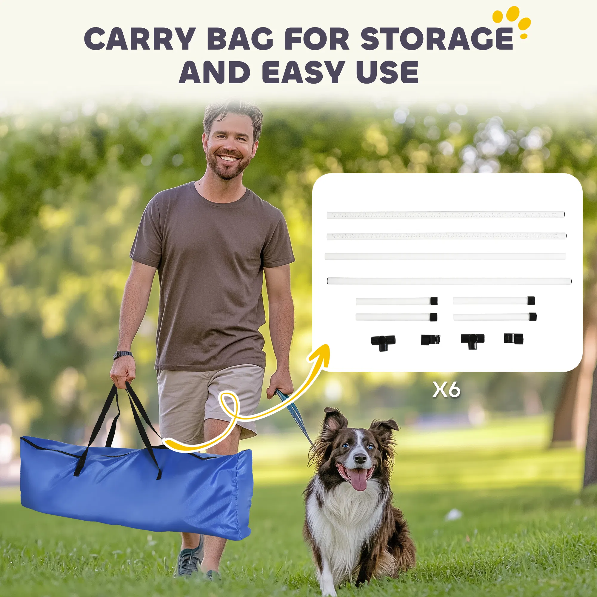 Set of 6 Dog Agility Training Equipment Adjustable Jump Bar Pet Exercise Kit with Carrying Bag (White) photo 6