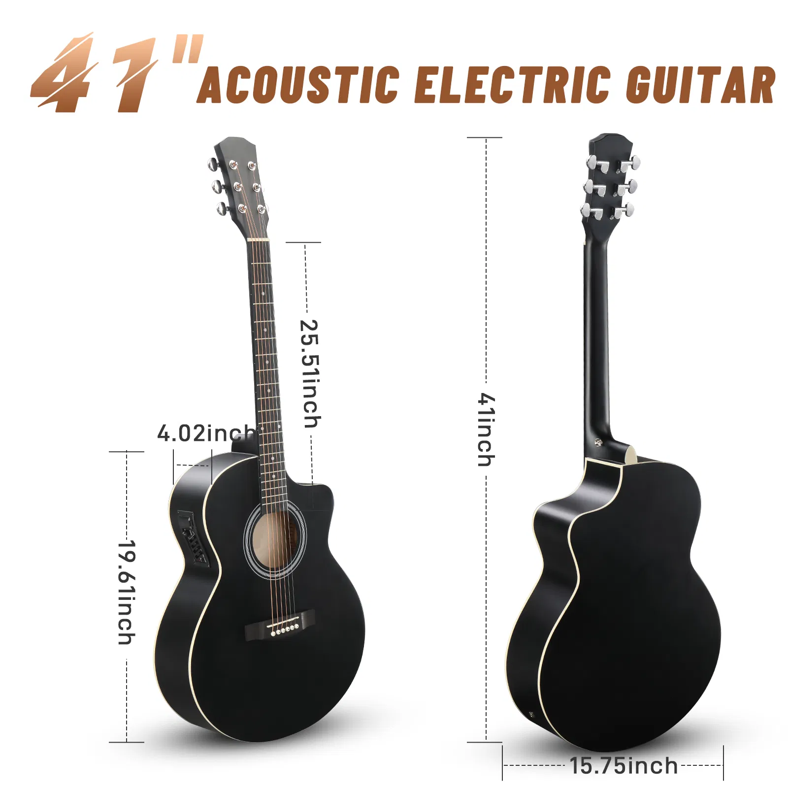 Replace 37788227KMA102 41In Basswood Panel Matte Edging Folk Guitar with 15W Amplifier Bag Tuner and other Accessories Black photo 4