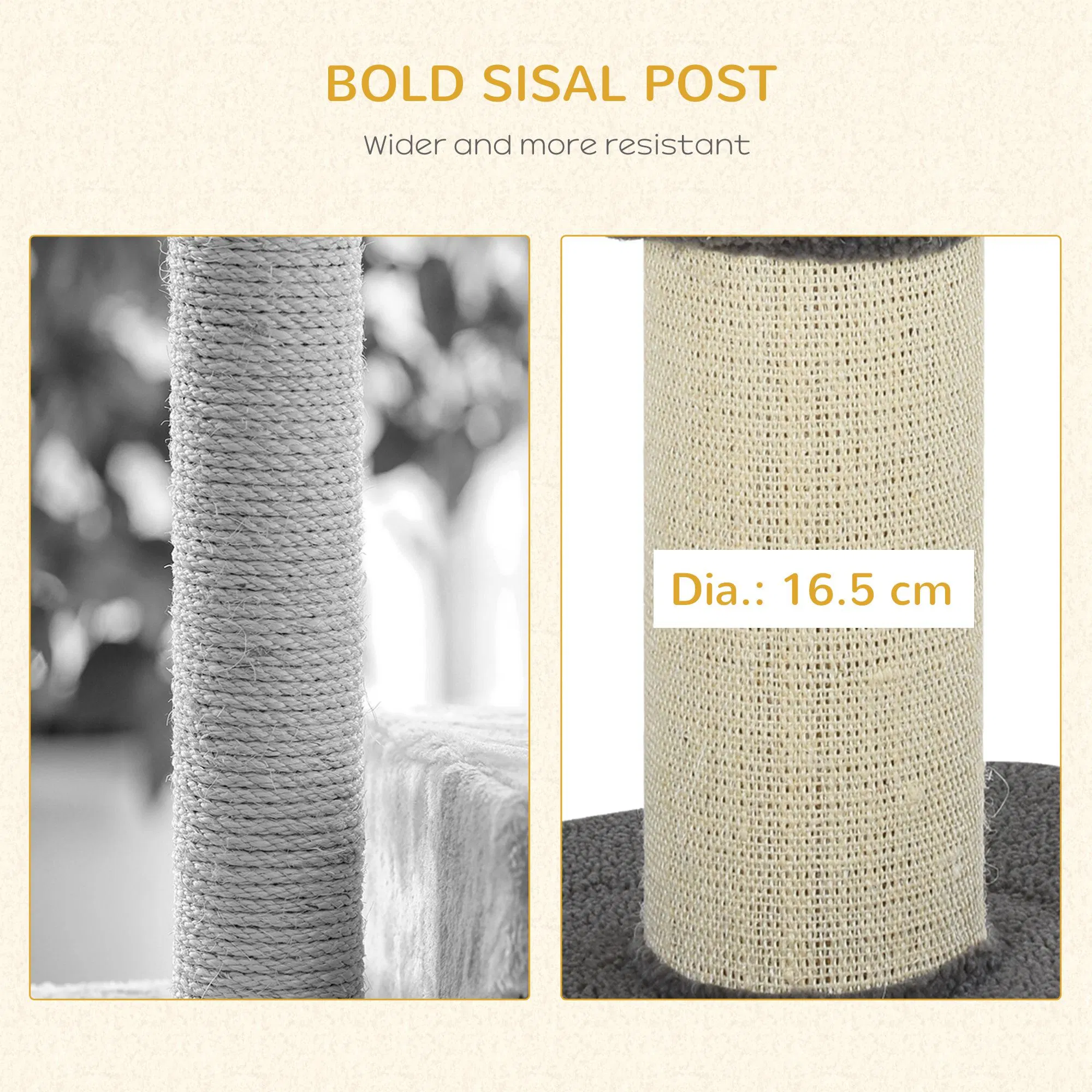 Cat Tree Kitty Tower with Sisal Mat Scratching Post, Cat Bed, Cushion, Perch, 18" x 18" x 36", Grey photo 6