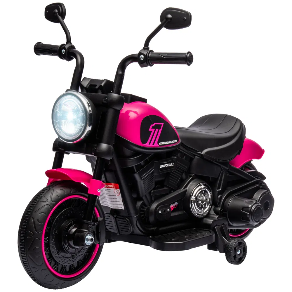 6V Kids Motorcycle with Training Wheels, Foot Pedal, Headlight, Music, Forward/Reverse, Single-Button Start, Pink photo 7