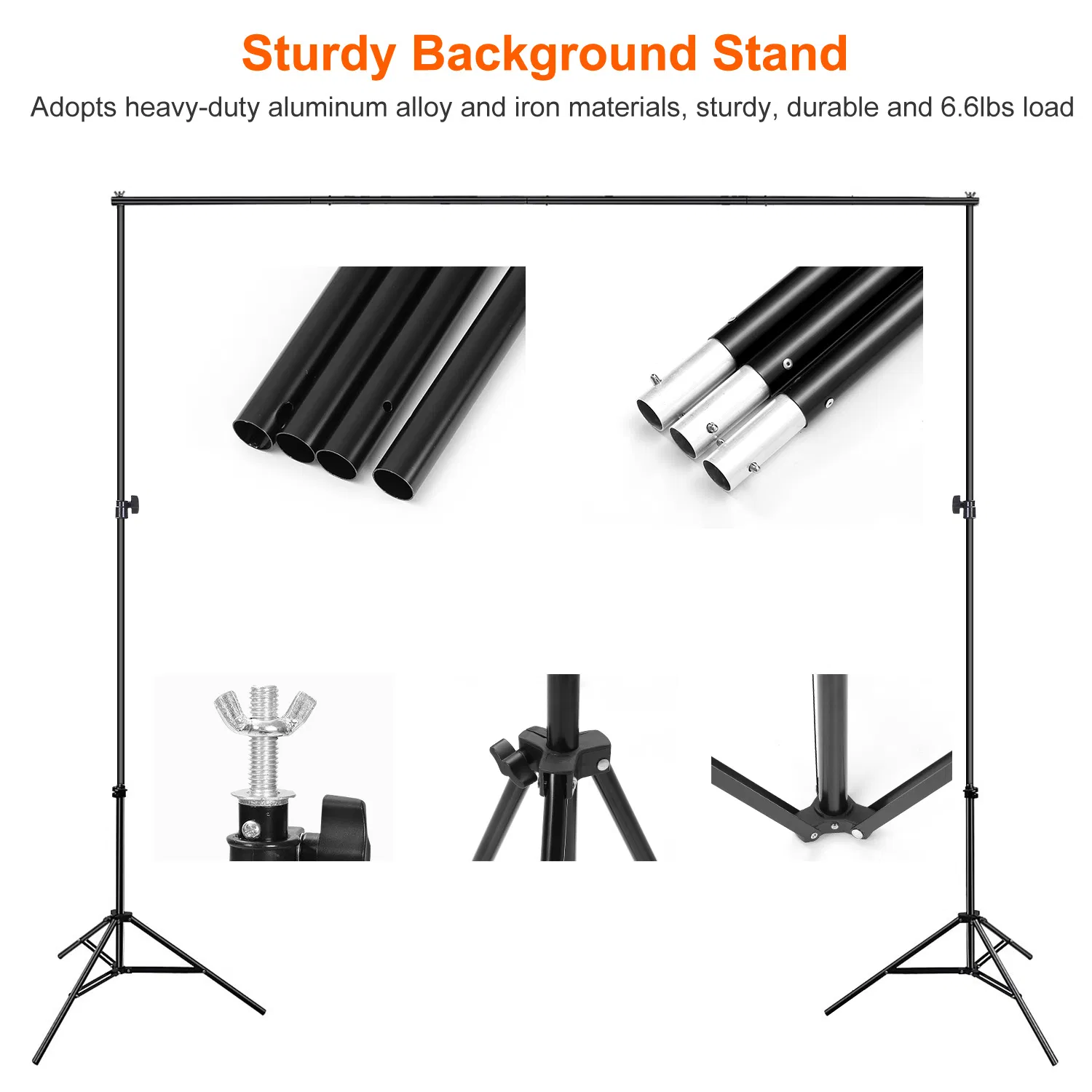 Adjustable Backdrop Support System, 5-10ft Wide Photo Background Stand with 4 Clamps, Spring-Loaded Joints and Oxford Storage Bag for Studio & Outdoor Shooting photo 5