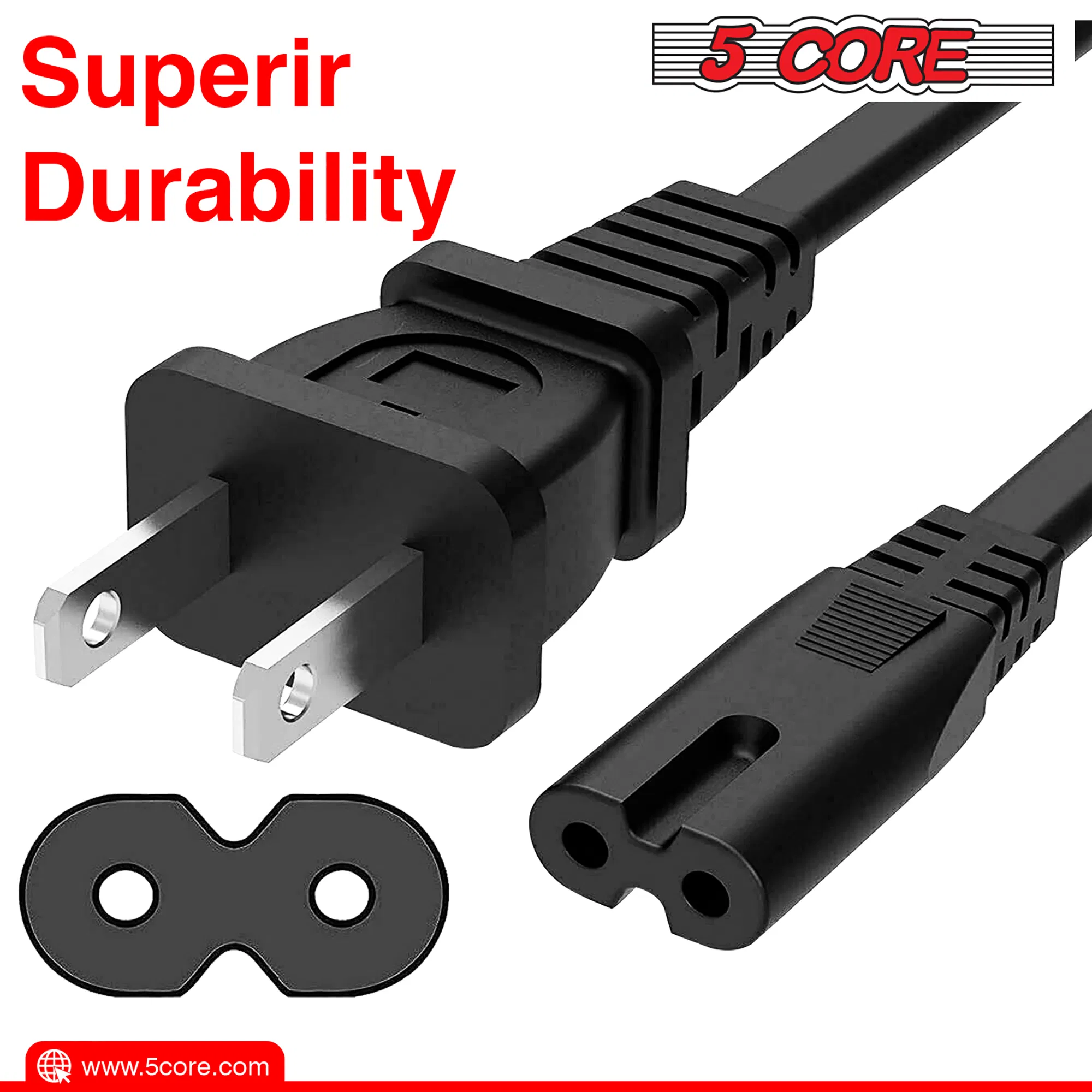 5 Core AC Power Cord 12 Ft ? 2 Prong US Male to Female Extension Adapter ? 16AWG/2C 125V 13A 1/2/5 Pc - PP 1002 photo 7