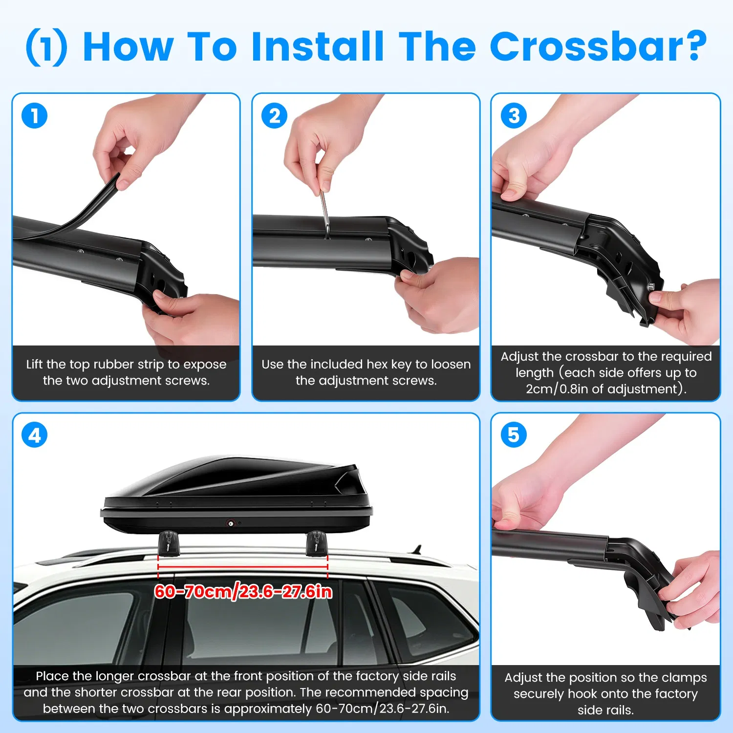 Roof Rack Cross Bars Fit for Volkswagen Tiguan 2018-2026 & Taos 2022-2026 with Factory Raised Side Rails Lockable Aluminum Roof Cargo Carrier Bars 330lbs Max Load for Luggage Kayaks Bikes photo 7