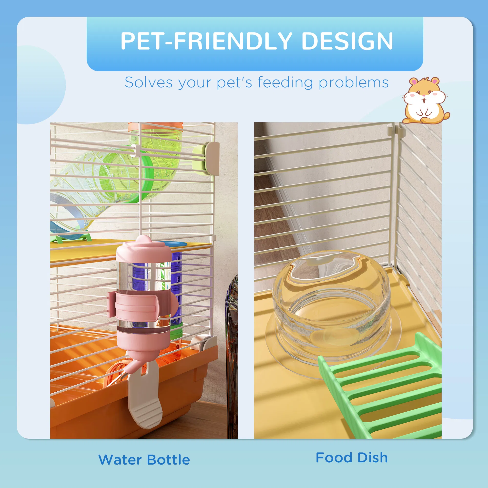 5 Tiers Hamster Cage Portable with Exercise Wheels Play Tube Water Bottle Dishes House Ladder for Gerbils, Orange photo 5