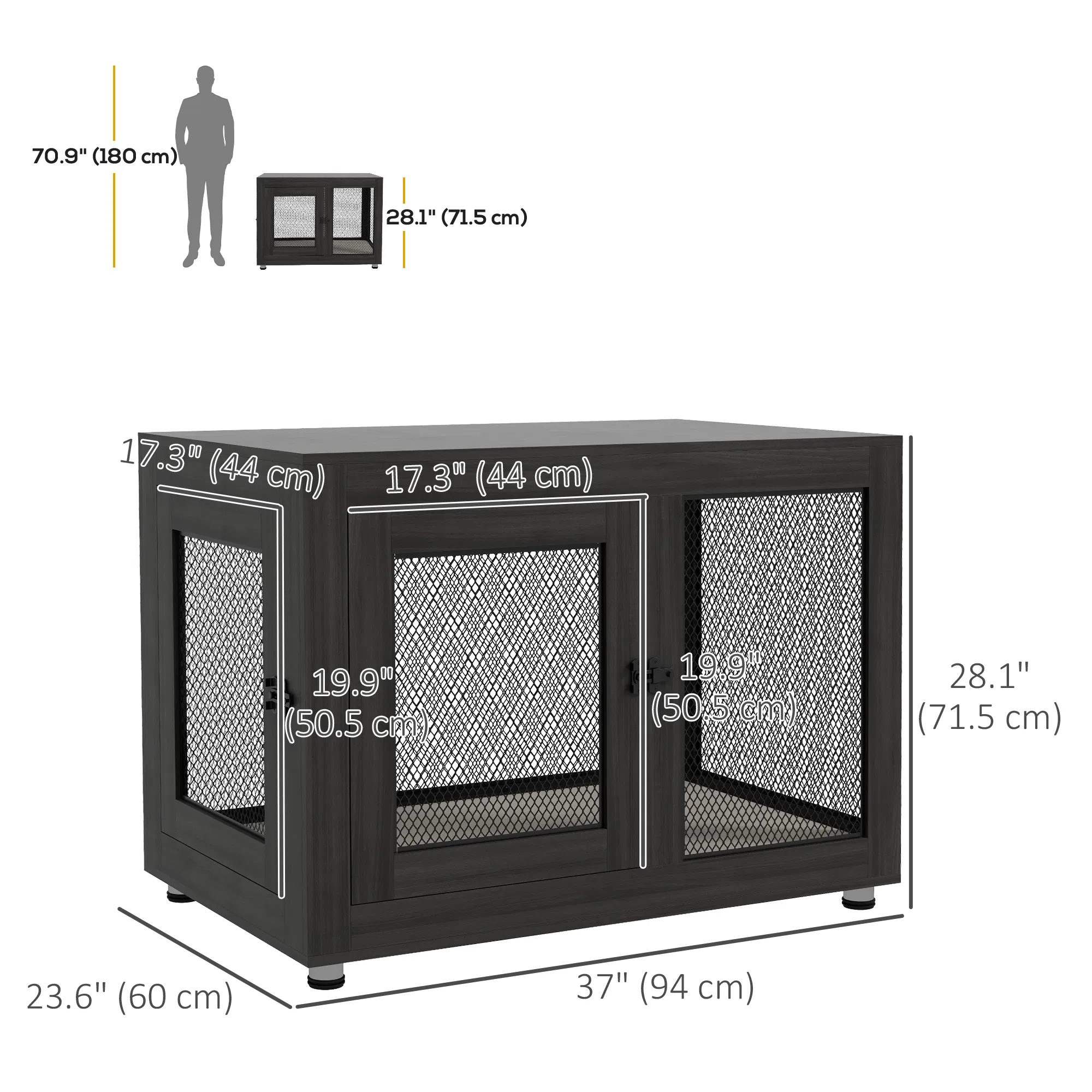 Pet Crate End Table with Water-resistant Cushion or Large Medium Dogs, Black photo 4