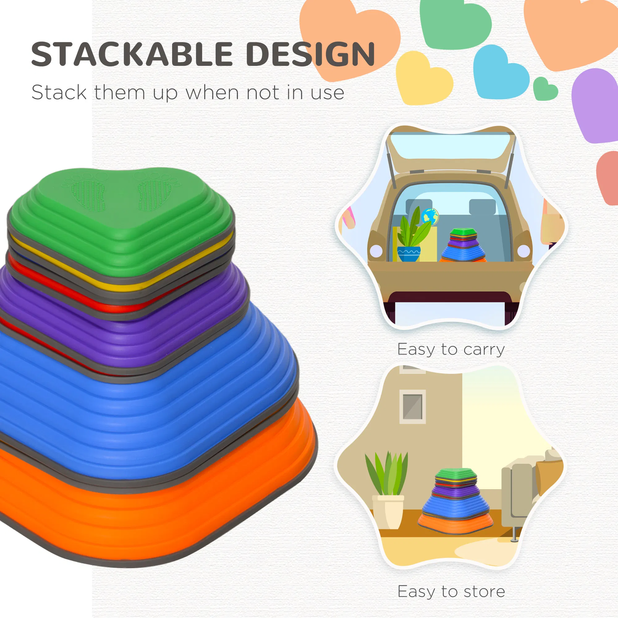 9PCs Non-Slip Stackable Kids Stepping Stones, Heart-Shaped photo 5