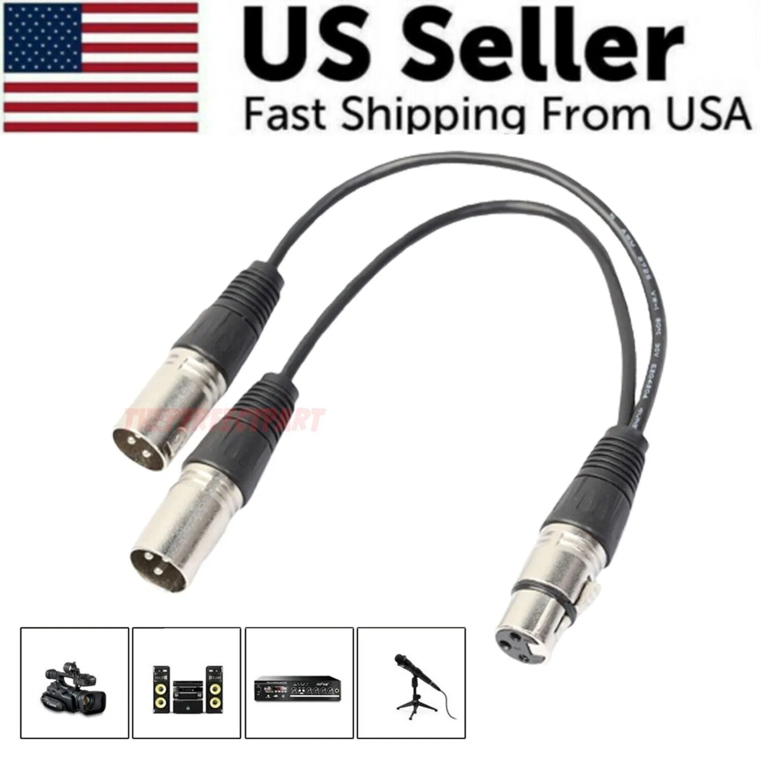3Pin XLR Female Jack To Dual 2 Male Plug Y Splitter Cable Adapter Microphone USA photo 1