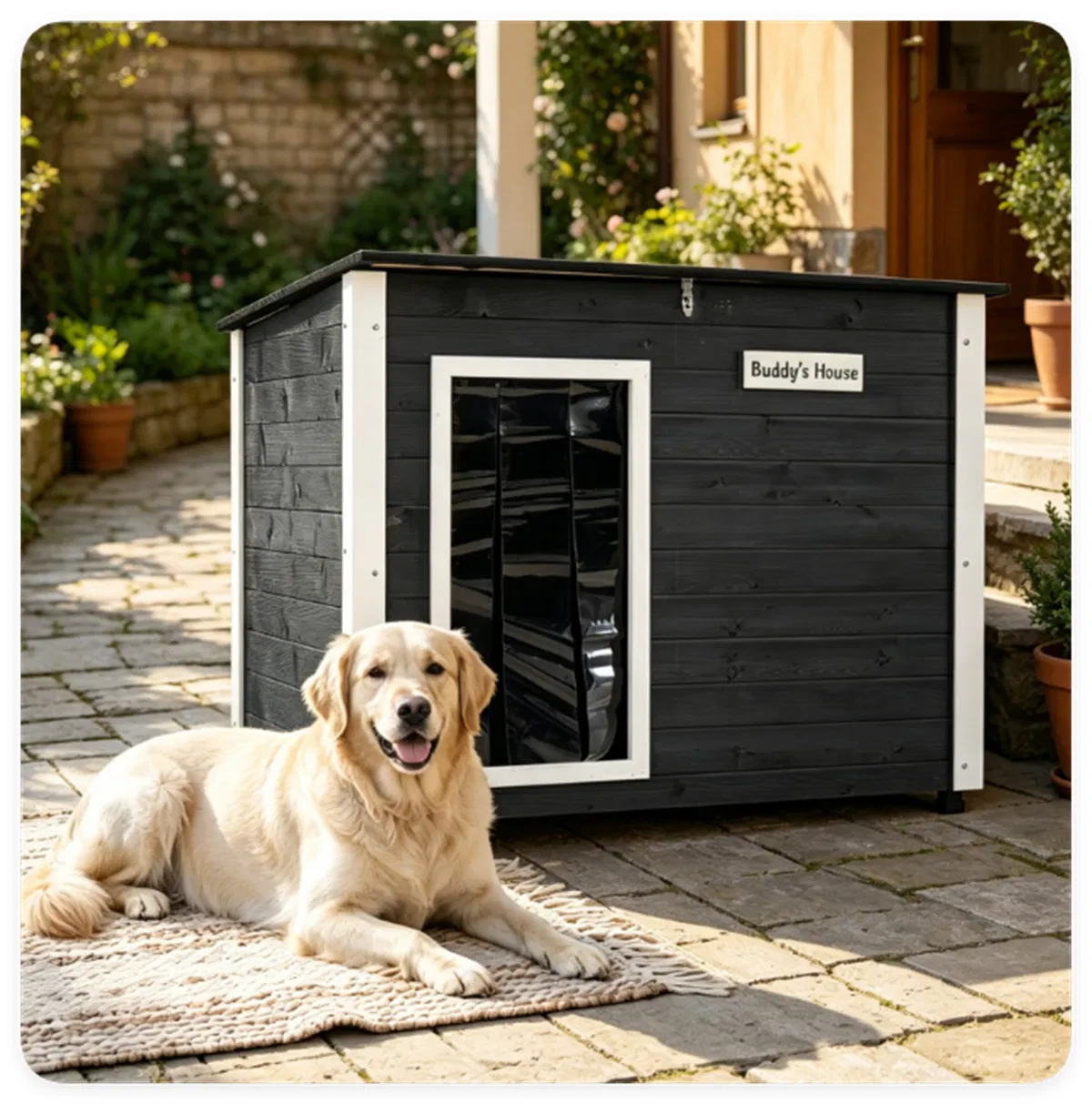 42.5" x 27" x 33.5" Outdoor Dog House with Sloped Asphalt Roof, Elevated Floor & Openable Roof Weatherproof Pet Kennel with PVC Door Curtain for Medium Large Dogs Gray photo 4