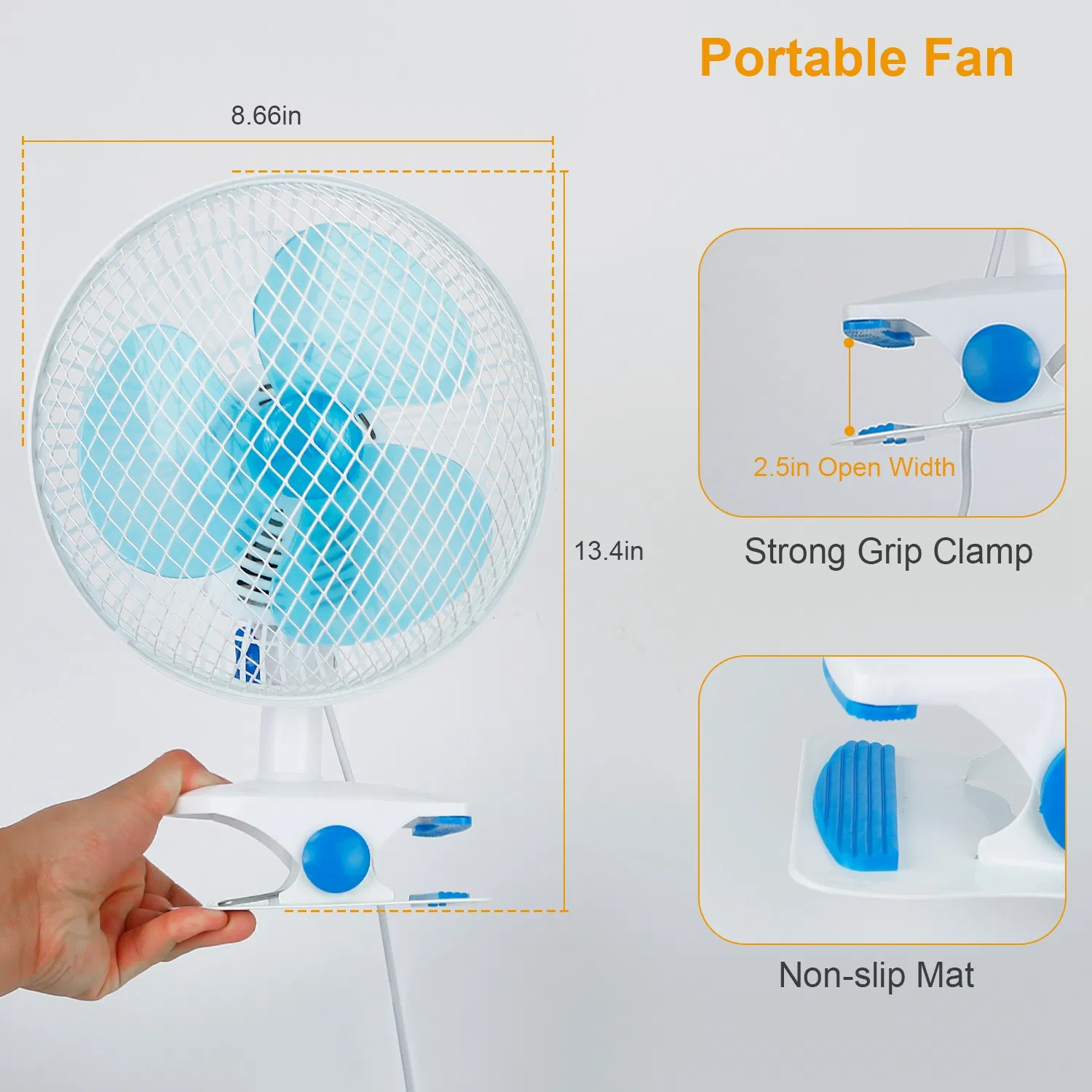 Clip On Fan 2 Speeds Quiet Clamp Fan Adjustable Tilt Auto Shaking Fan Wall Mount Personal Fan photo 7