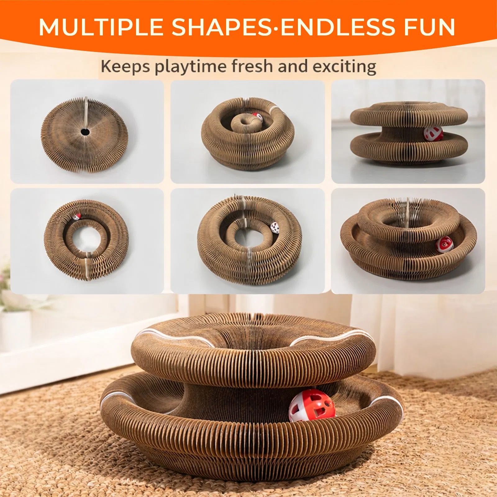 Kitty Curls Cat Toy - Foldable Accordion Cat Scratcher withBall - Magic Organ Cat Scratch Board for Interactive Play -Calming Features photo 2