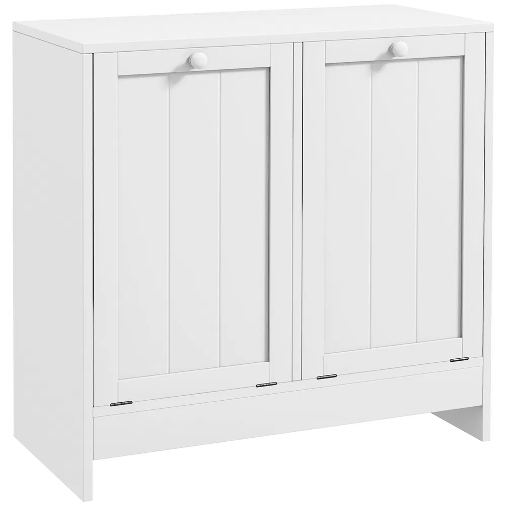Tilt-Out Laundry Storage Cabinet, Modern Laundry Hamper with 2 Compartments for Bathroom Washroom, White photo 7