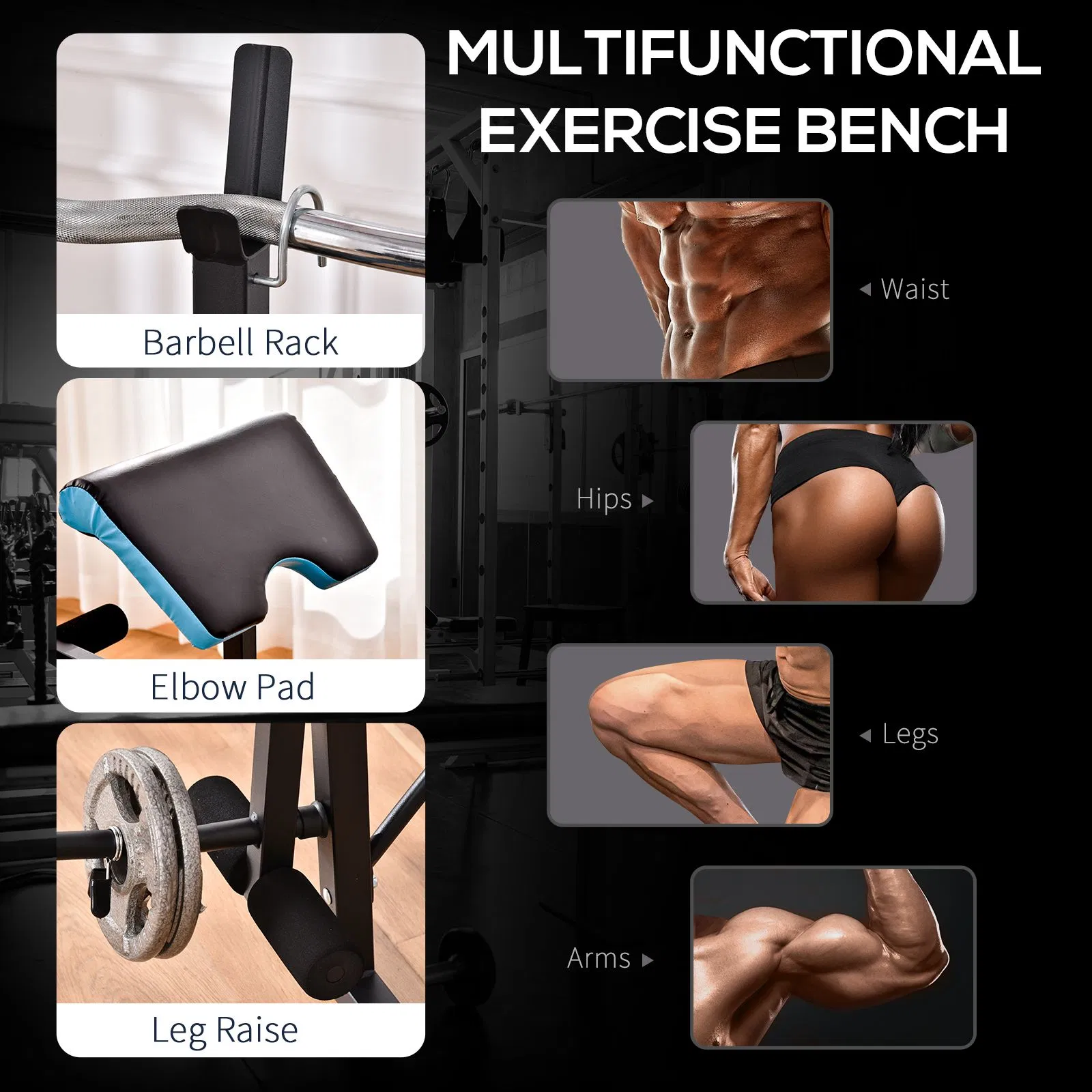 Adjustable Weight Bench with Barbell Rack and Leg Developer for Weight Lifting and Strength Training Multifunctional Workout Station for Home Gym Fitness, Black photo 2
