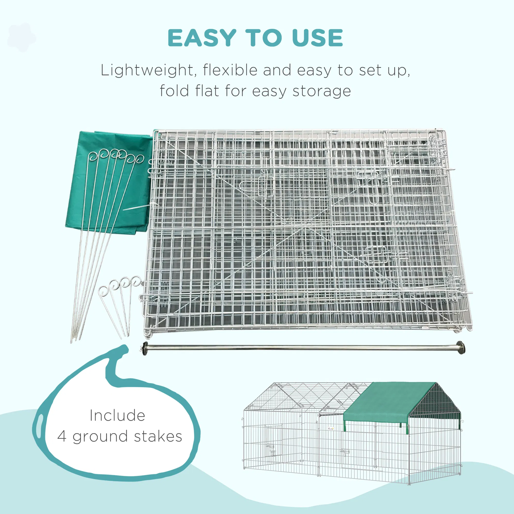 87x41x41-IN Catio Rabbit Guinea Pig Cage Chicken Coop Run, Small Animal Enclousure Outdoor Indoor with Cover and Multiple Doors, Green photo 4