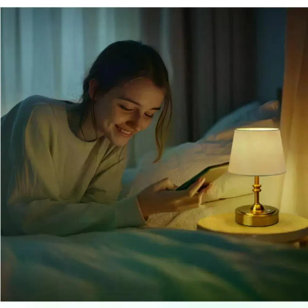 Cordless Touch Dimmable Table Lamp, Fabric Shade Portable Rechargeable LED Bedside Night Lamp, Warm Ambient Light for Bedroom Restaurant Home Decor photo 3