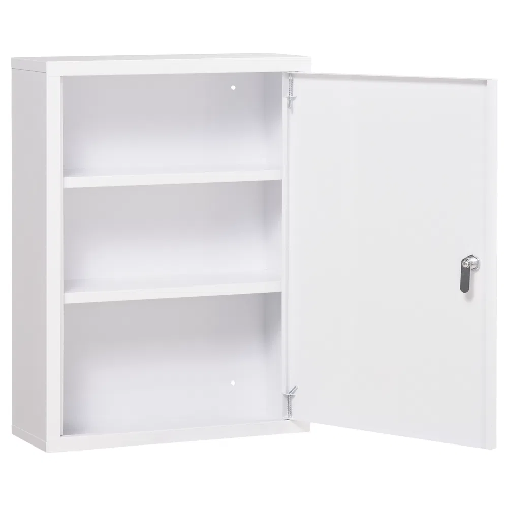 Lockable Medicine Cabinet, 3 Tier Steel Medical Wall Box with 2 Keys and Shelves for Bathroom, White photo 7