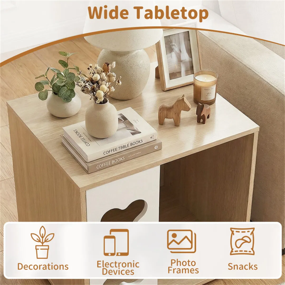 Cat Dog House Dog Bed Side Table Wooden Dog Condo with Bone-shape Window and Thick Metal Legs photo 4