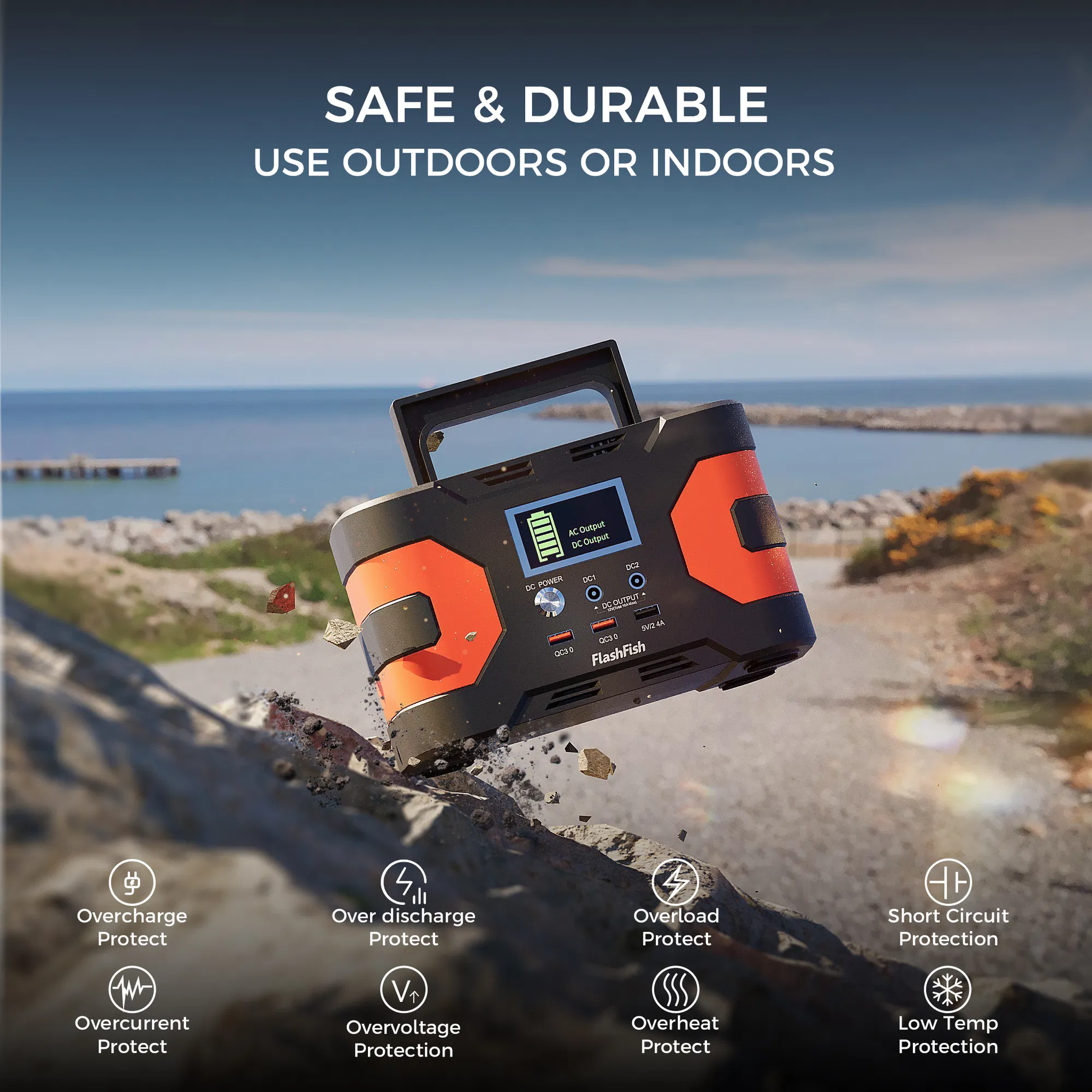 FlashFish 200W Portable Power Station, 166Wh with 230 V AC/DC/USB/Type C/LED Lights, Power Generator Battery for Camping, Travel,  Emergency Power Battery, Backup Generator for Camping, Home Emergency photo 4