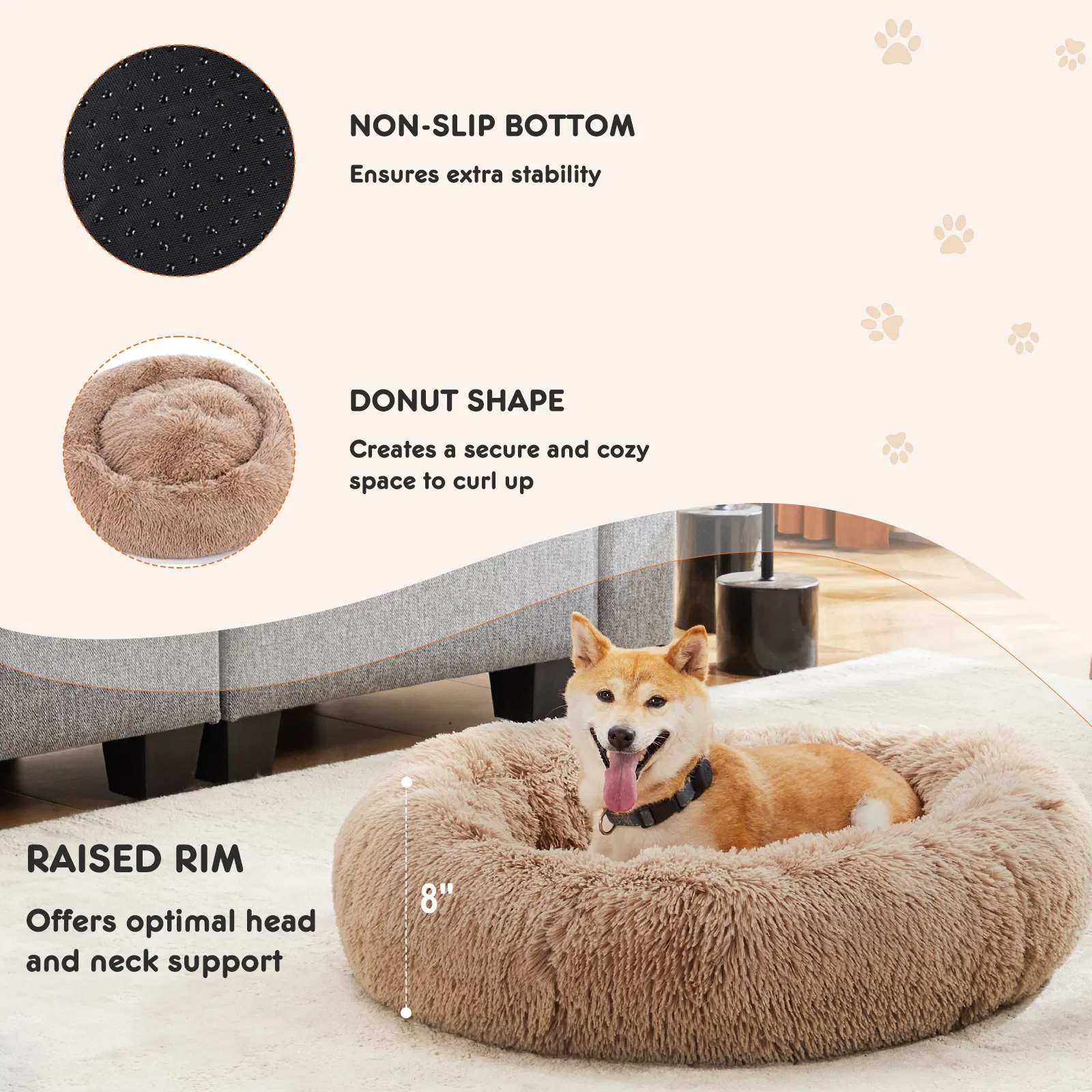 24 Inch Anti-Slip Round Fluffy Plush Faux Fur Cat Bed, Fits up to 25 lbs Pets photo 7